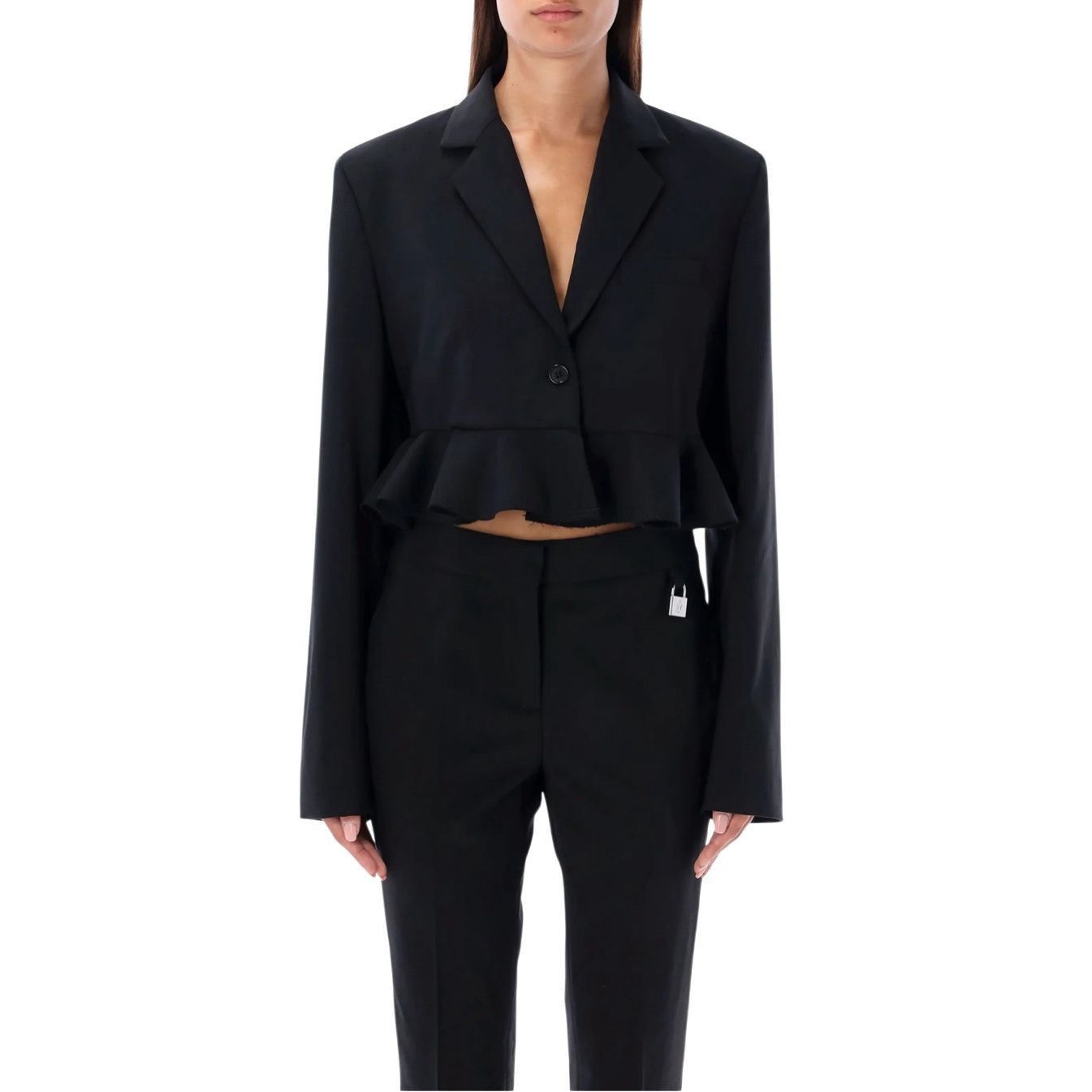 Andersons NWT J.W. Anderson Ruffled Hem Cropped Jacket in Black, Luxe Boho Tailored Style 2 (067) Size XS / US 0-2 / IT 36-38 - 2 Thumbnail
