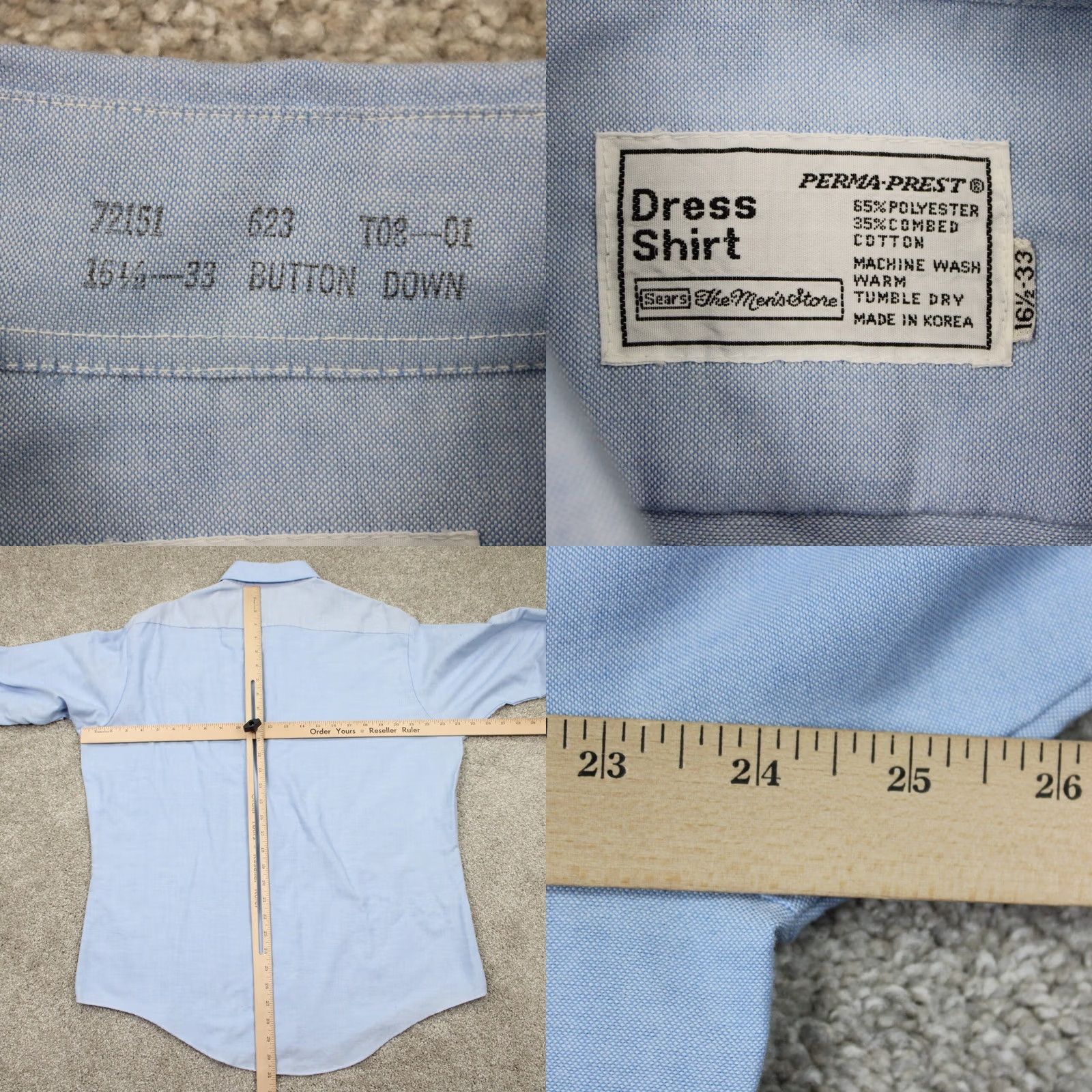 Sears Vintage Sears Dress Shirt 16 1/2 Mens Blue 1980s Long Sleeve Button 65% Polyester 35% Cotton Art Deco Small Details Size 42R - 8 Thumbnail