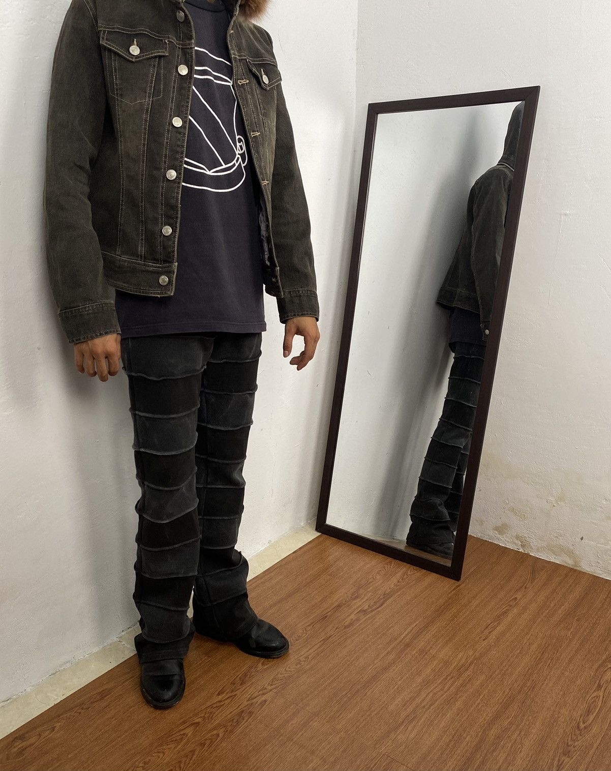 If Six Was Nine × Japanese Brand Black washed cut and sew Flare pants Size US 30 / EU 46 - 2 Thumbnail