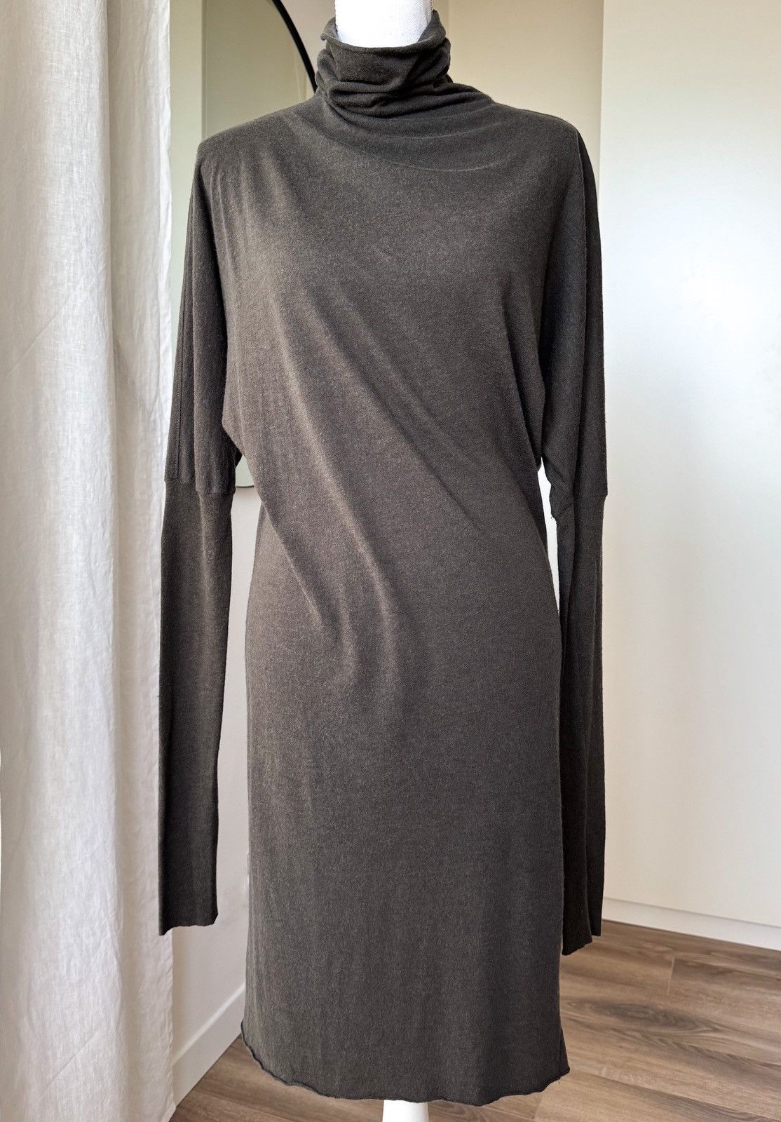 Rick Owens Rick Owens asymmetric column midi dress knitted khaki-gray Size S / US 4 / IT 40 - 2 Thumbnail