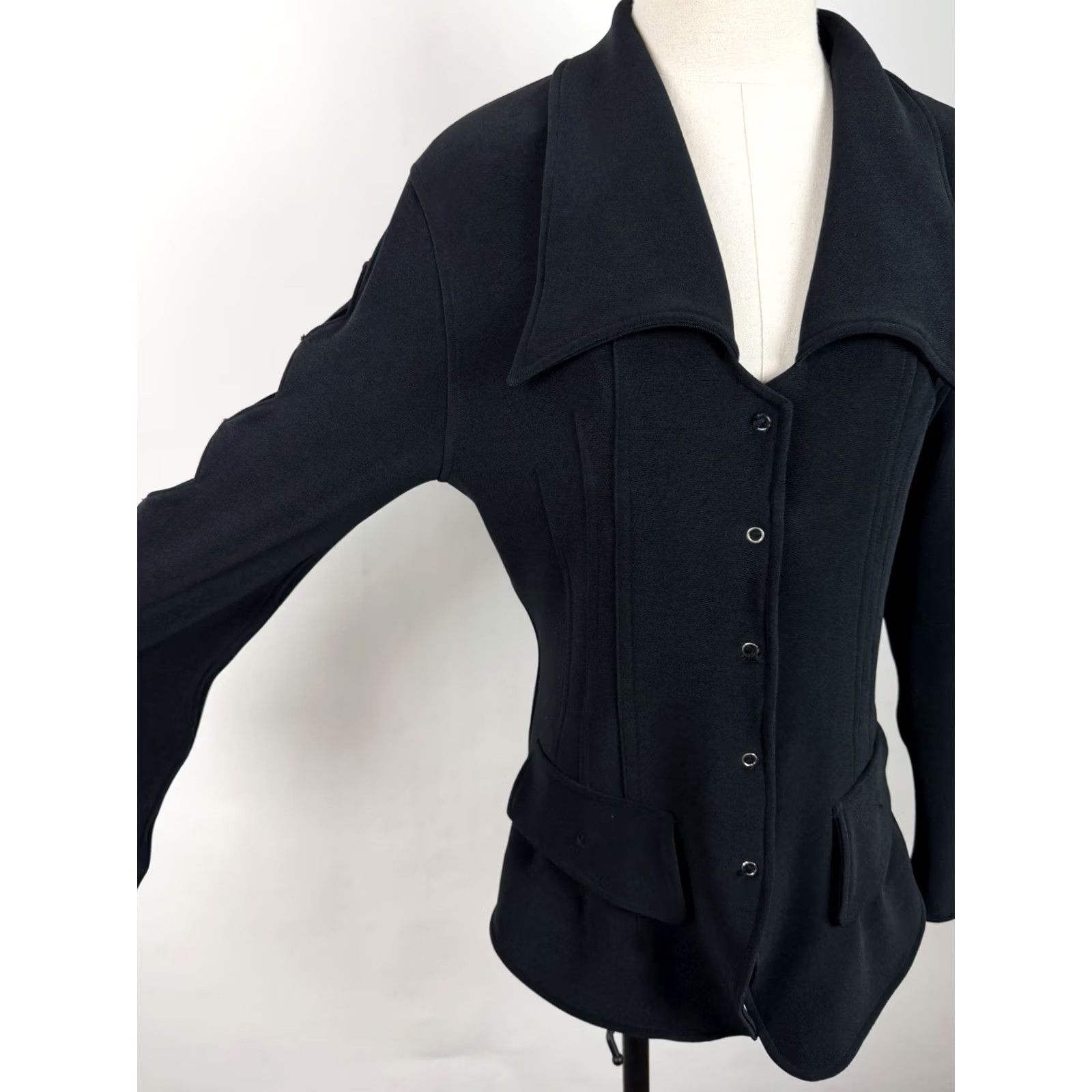 Vintage VINTAGE Etoile Blazer Shirt Womens Large Dark Black 90s Harlequin Diamond Cutouts Wide Collar Shoulder Pads Grunge Retro 90s Size L / US 10 / IT 46 - 3 Thumbnail
