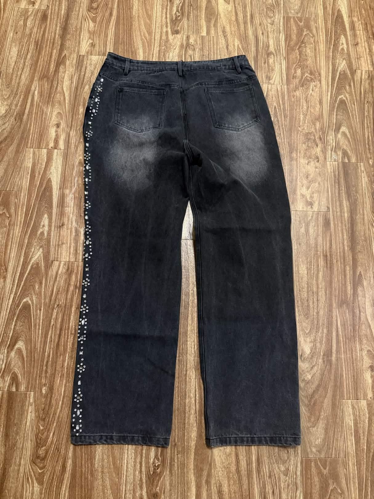 Other Vale Lives Forever Black Denim Rhinestone Jean Size US 34 / EU 50 - 4 Thumbnail