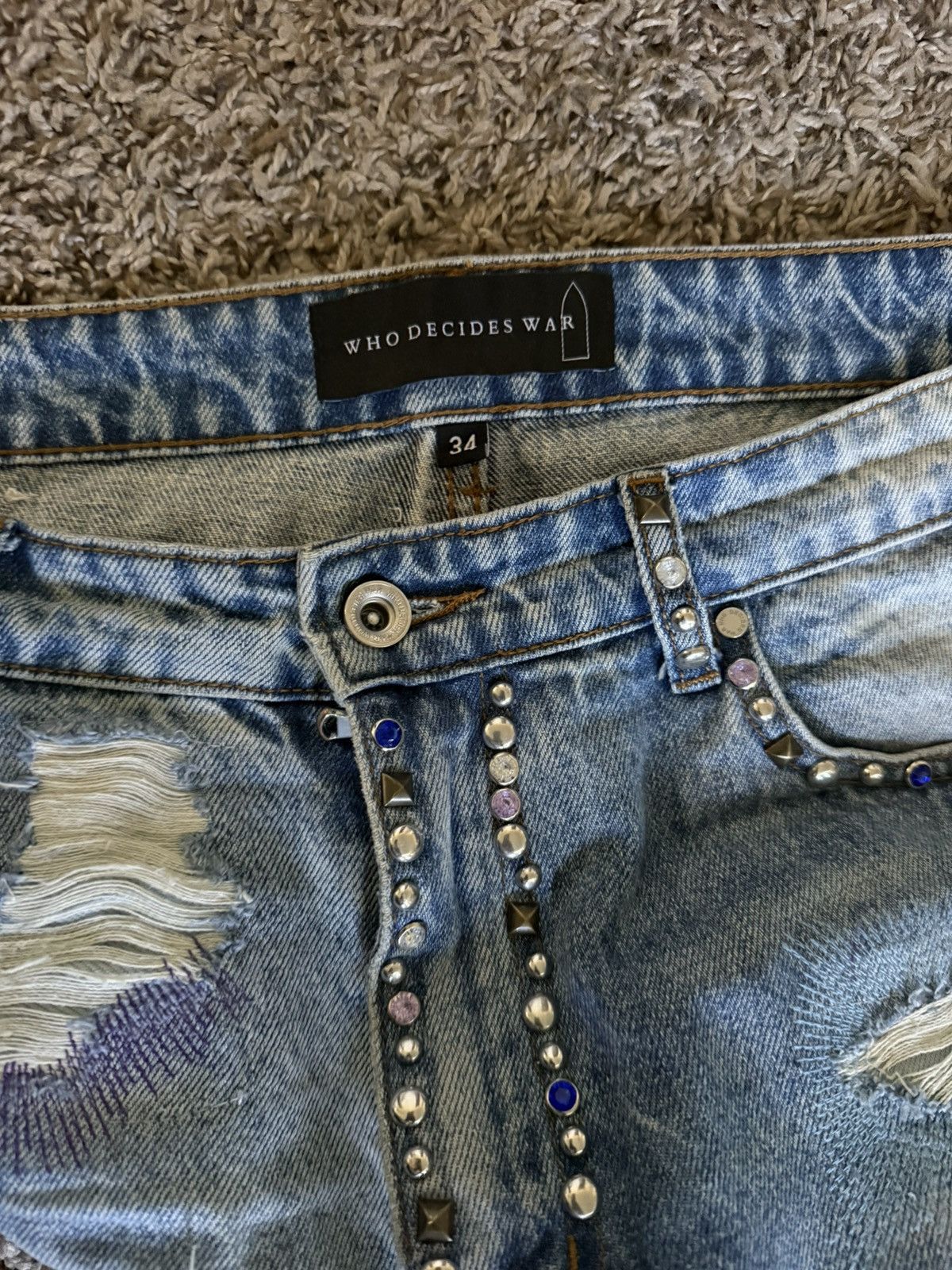 Who Decides War Multi Color Rhinestone Denim Size US 34 / EU 50 - 6 Thumbnail