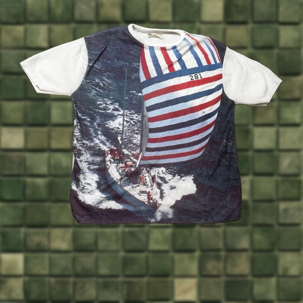 Sears VINTAGE Sears Mens Shirt 70s Kings Road White Sailing M Sailor Graphic Tee Mens Medium White Sailing Size US M / EU 48-50 / 2 - 1 Thumbnail