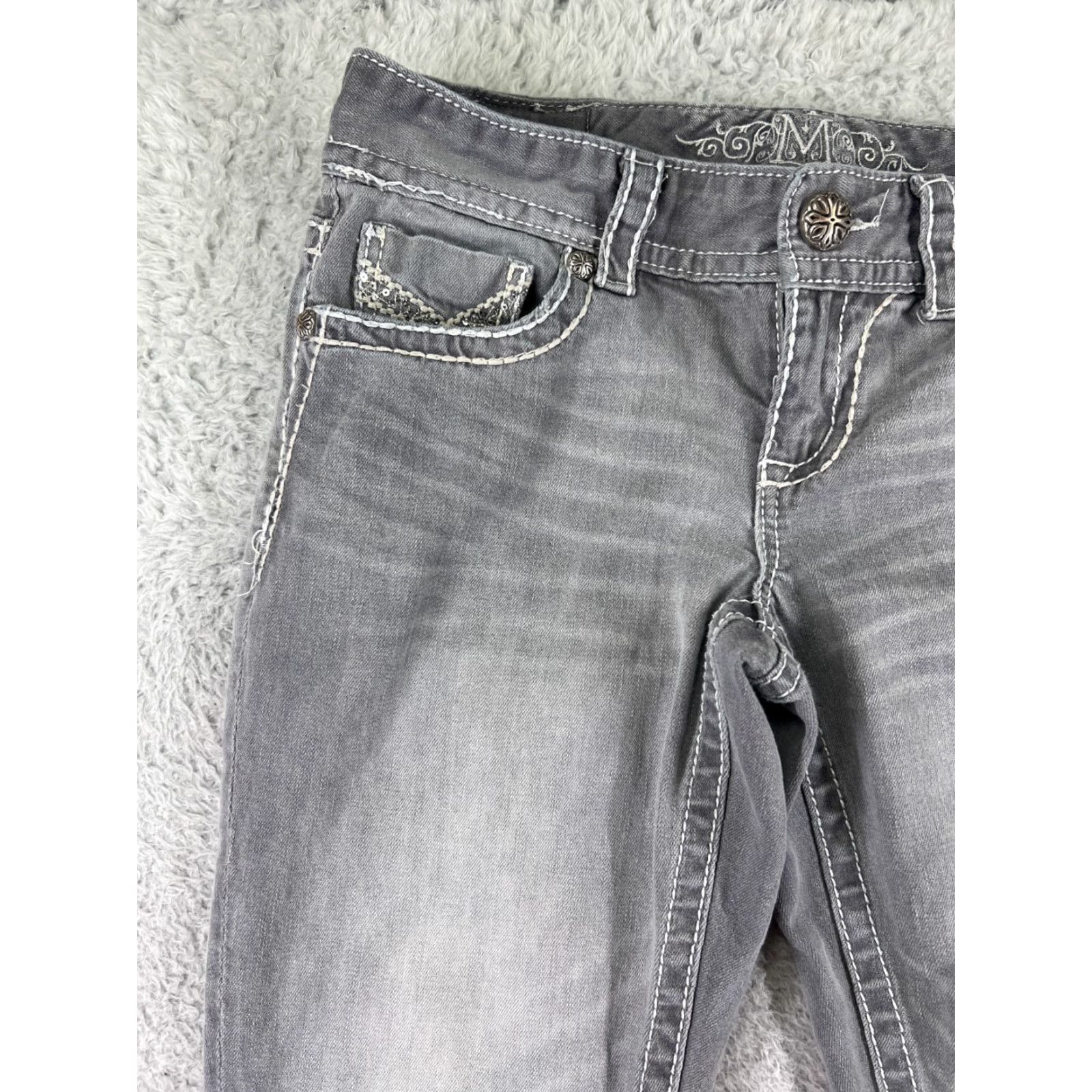 Vintage Maurices Jeans Womens 9 Gray Denim Cotton Blend Stretch Mid Rise Bling Straight Size 30" / US 8 / IT 44 - 7 Thumbnail