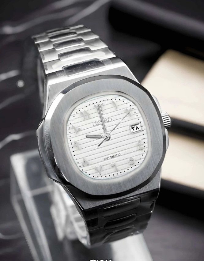 Japanese Brand Seiko Mod Nautilus White Arabic Dial Steel Watch 41mm NH35 Size ONE SIZE - 2 Thumbnail