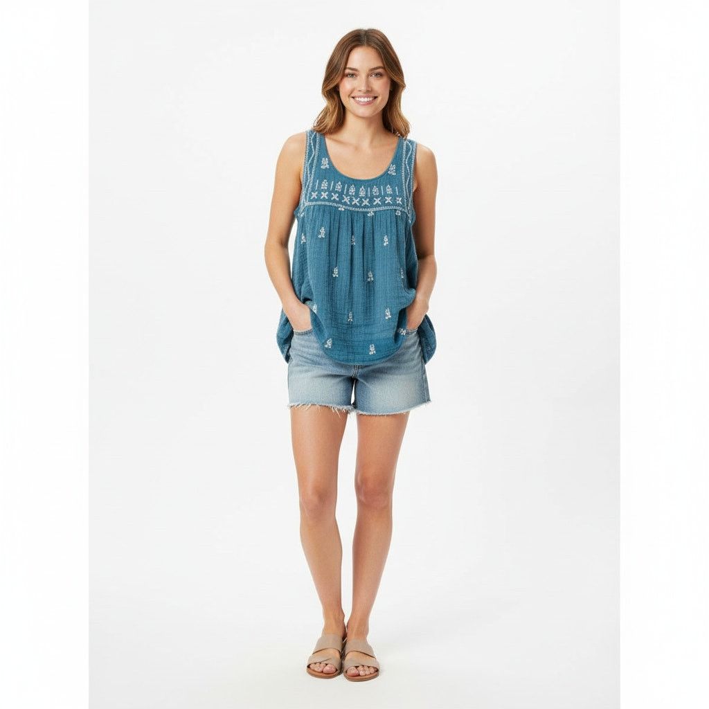 Miss Me Miss Me Gauzy Embroidered Tank Top Size L / US 10 / IT 46 - 1 Thumbnail
