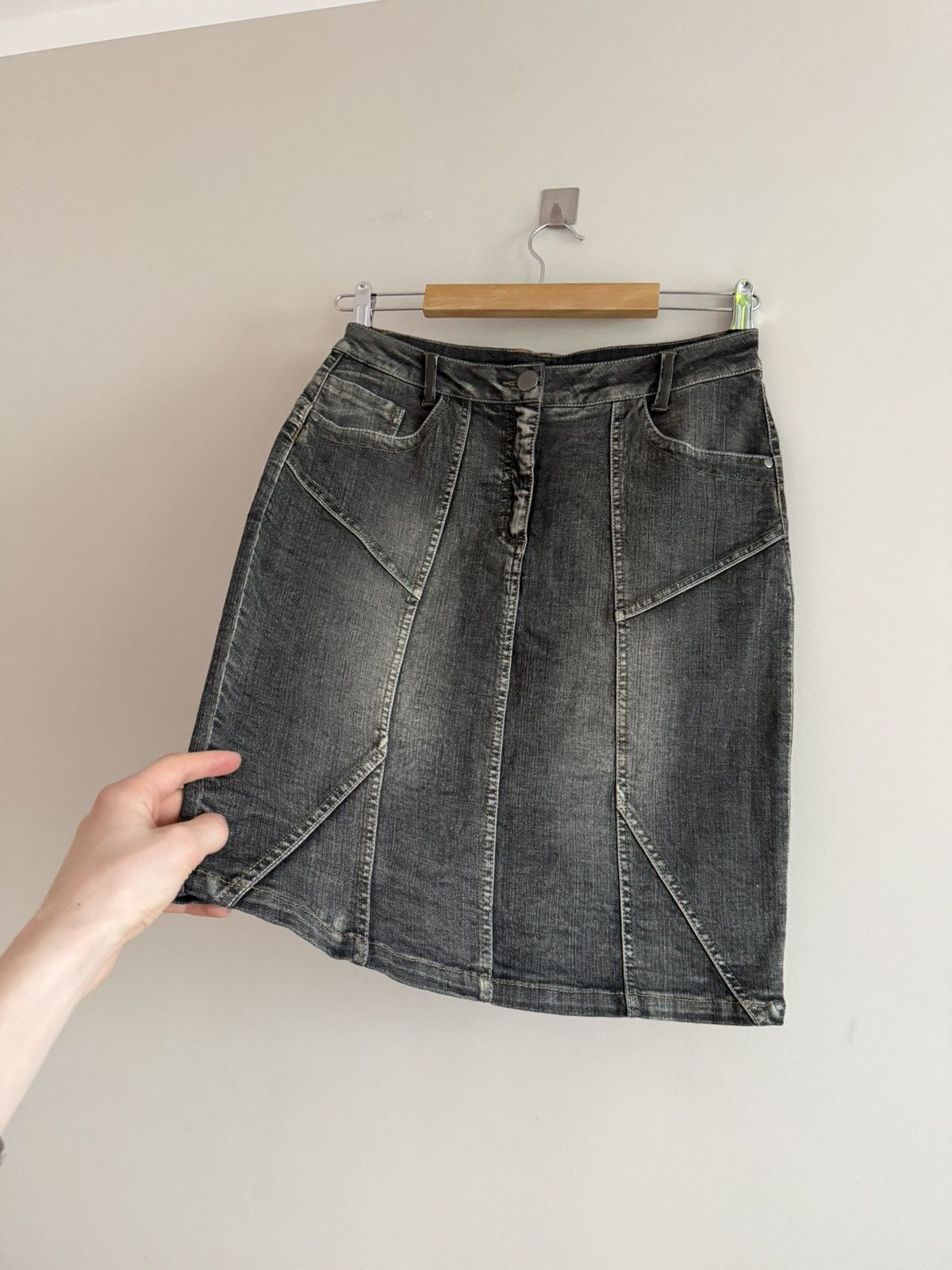 Vintage Y2K Washed Denim Panel Mini Skirt Size 28" / US 6 / IT 42 - 2 Thumbnail