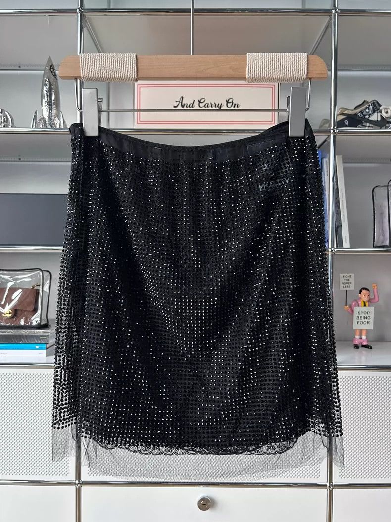 Prada Prada Black mesh full diamond half-length skirt 2501-Nextar Size 26" / US 2 / IT 38 - 2 Thumbnail