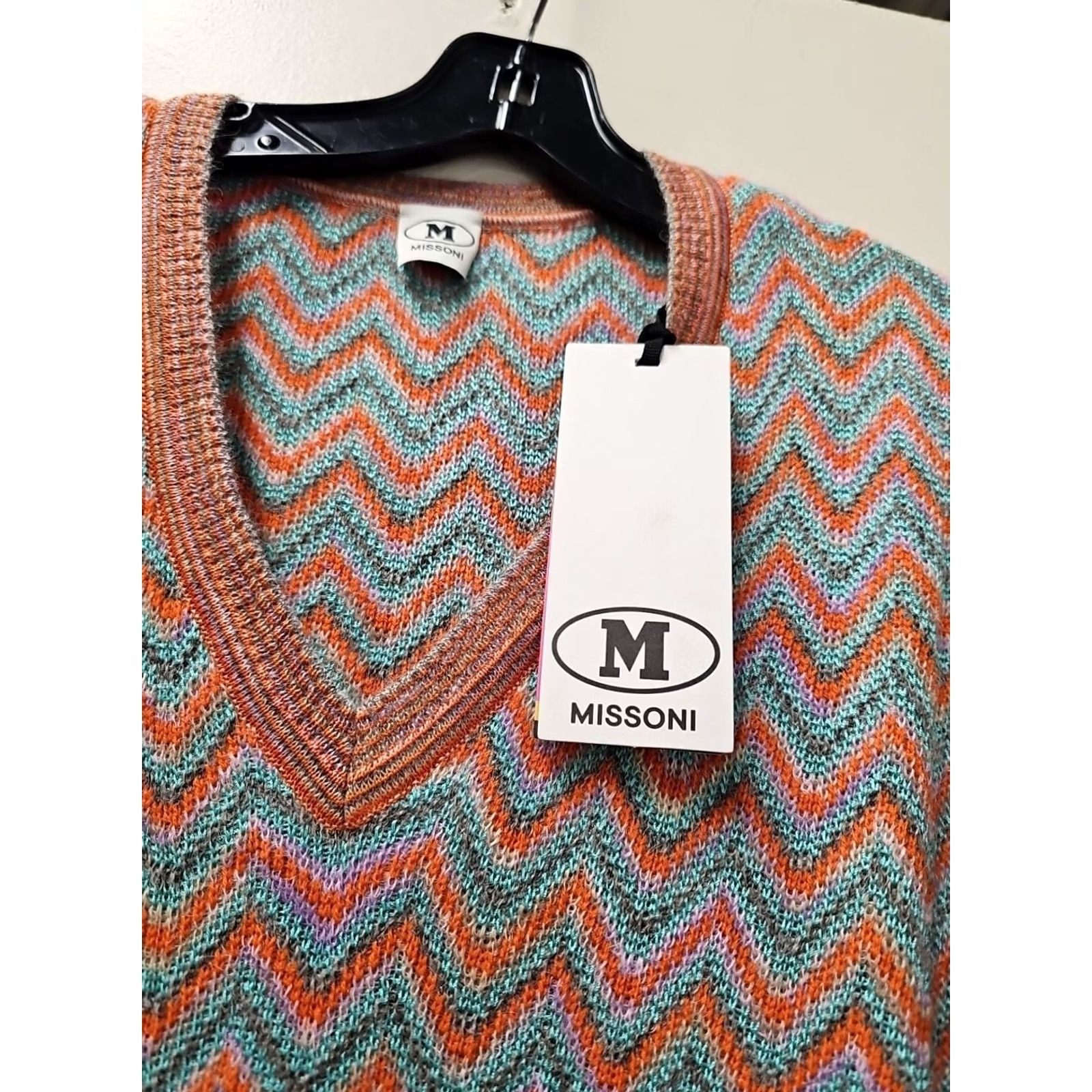 Vintage M Missoni Sweater Geometric Pattern V Neck Mohair Wool RAYON Blend Pink Medium Women Size M / US 6-8 / IT 42-44 - 2 Thumbnail