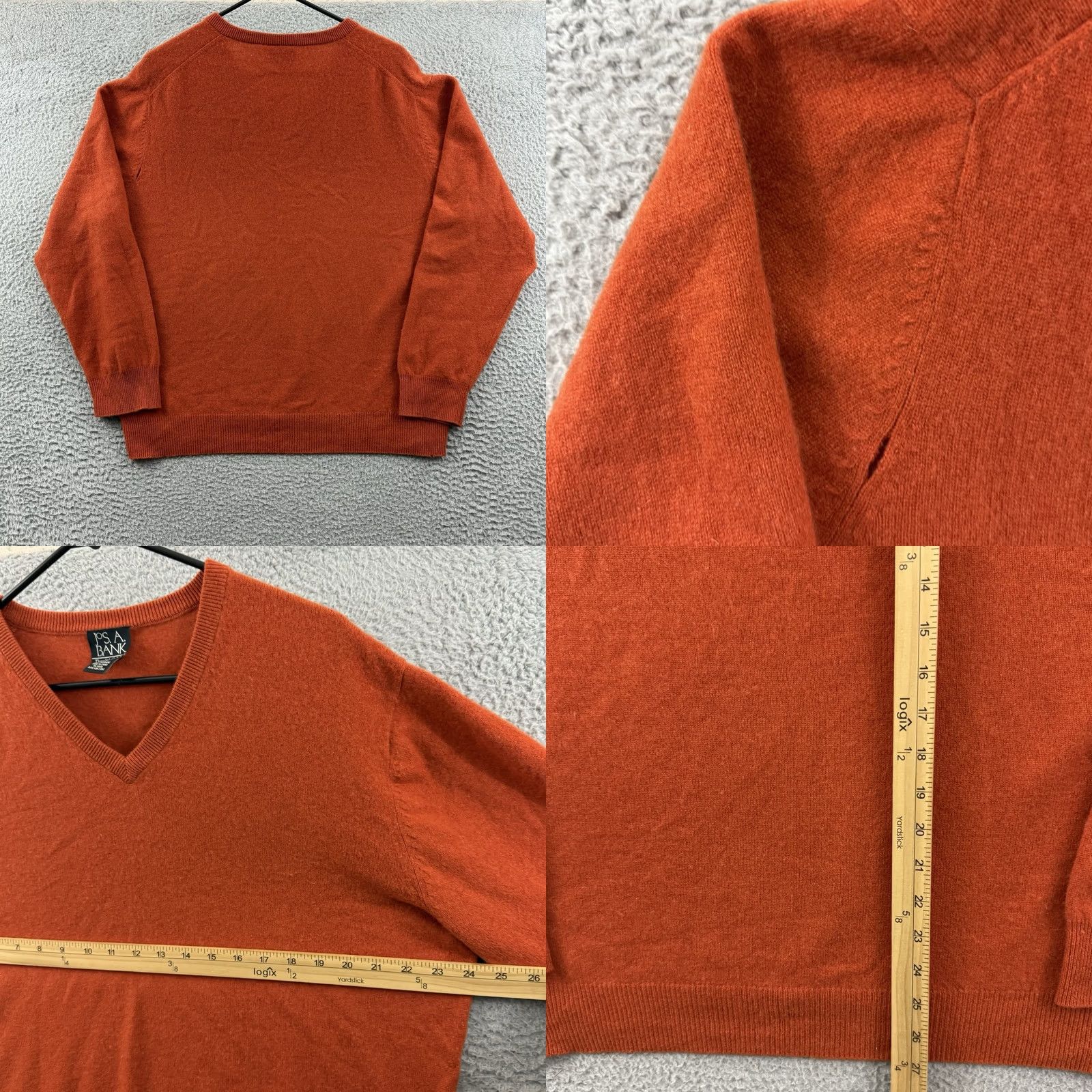 Vintage Jos A Bank Sweater Mens Large Orange Knit 100% Cashmere V Neck Pullover Preppy Size US L / EU 52-54 / 3 - 8 Thumbnail