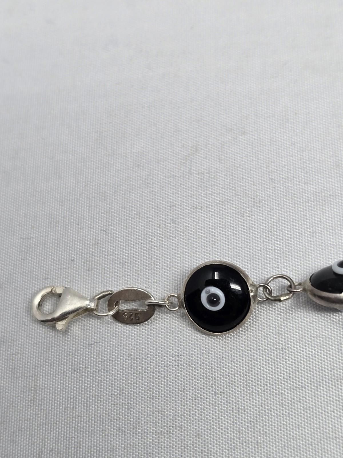 Other Sterling Silver Black Evil Eye Glass Bead Bracelet Size ONE SIZE - 5 Thumbnail