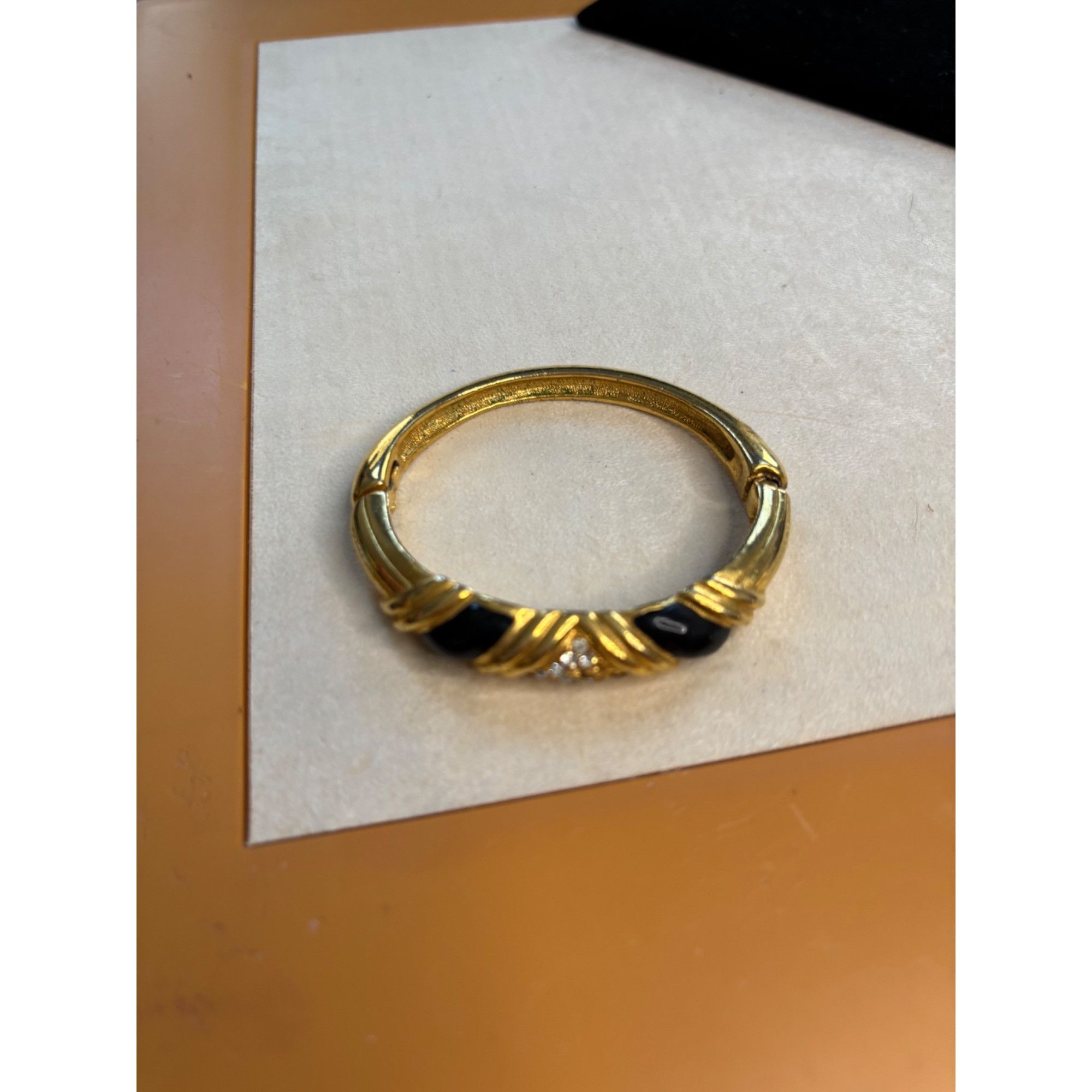 Other Gold-Tone Hinged Bangle Bracelet With Black Enamel & Rhinest Size ONE SIZE - 11 Thumbnail