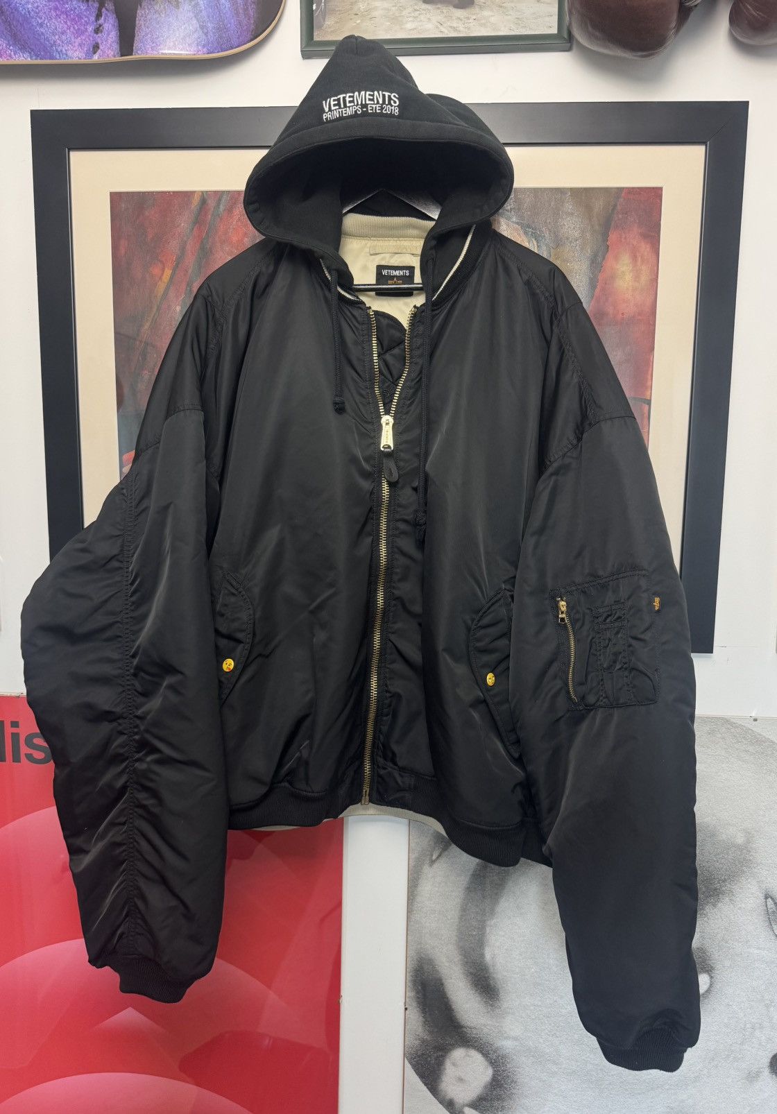 Vetements Vetements SS17 Reversible Black USA Flag Bomber Sz.S