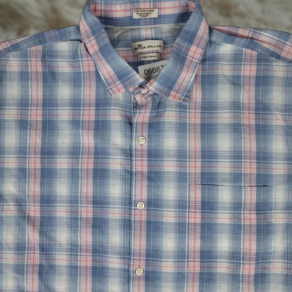 Peter Millar Peter Millar Shirt Mens 2XL Blue Plaid Casual Button Up Short Sleeve Shirt Mens Casual Button-Up 2XL Blue Plaid Peter Millar Size US XXL / EU 58 / 5 - 1 Thumbnail