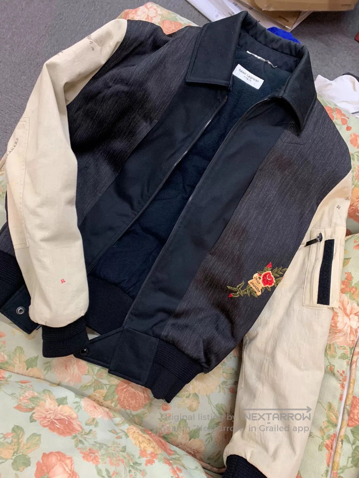 Saint Laurent Paris Saint Laurent Black Beige Rose Embroidery Jacket. Size US M / EU 48-50 / 2 - 6 Thumbnail