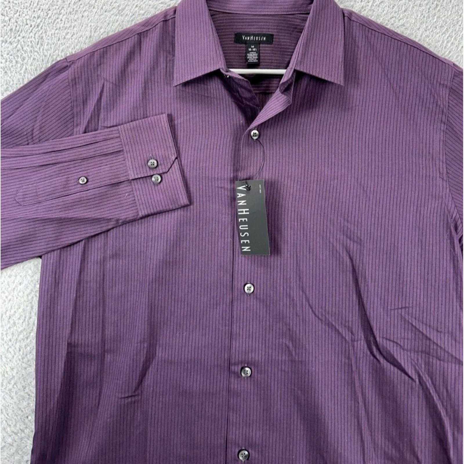 Van Heusen VINTAGE? No. Actually: Van Heusen Dress Shirt Men 15-15.5 Purple Striped Button-Up Shirt Adult Medium NEW Size 40R - 2 Thumbnail