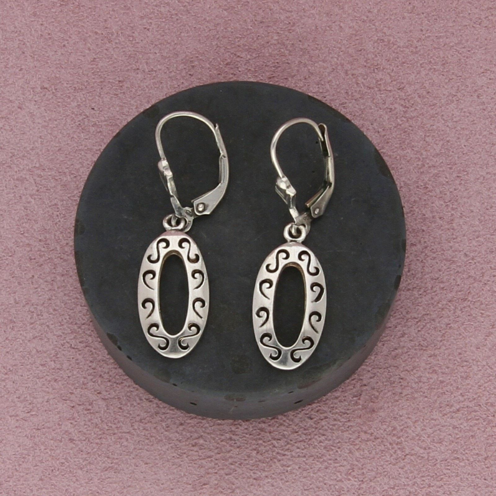 Sterling Silver sterling silver scrolled oval dangle leverback earrings Size ONE SIZE - 1 Thumbnail