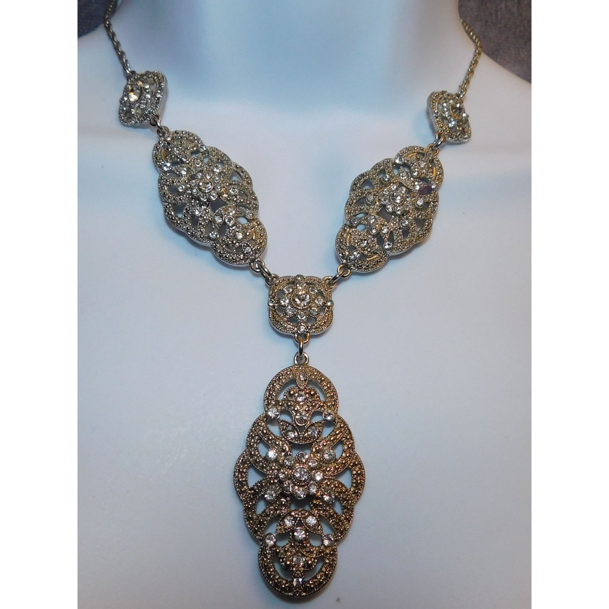 Other Silver Rhinestone Bridal Y Drop Necklace Size ONE SIZE - 3 Thumbnail