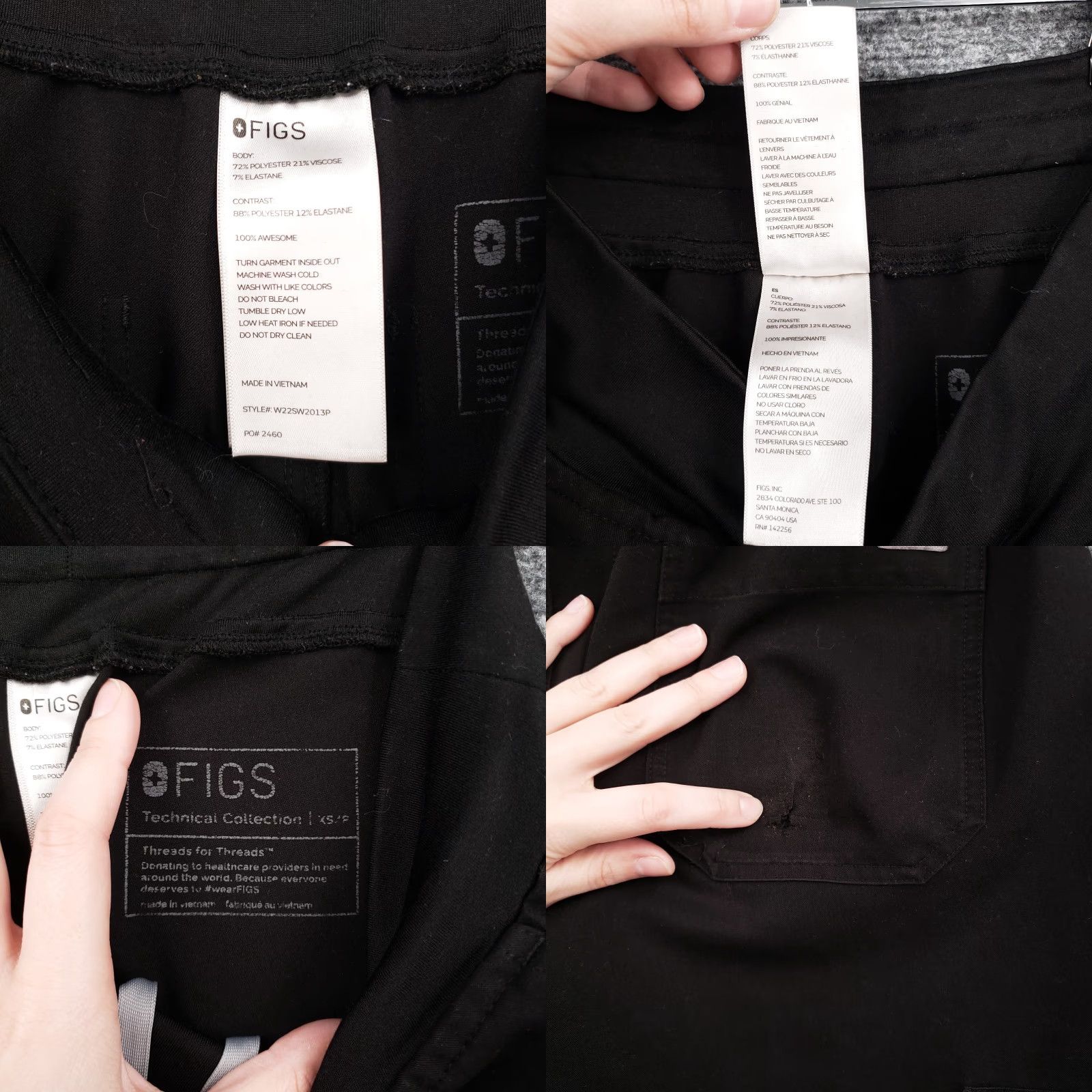 Vintage FIGS Womens XS Black High Waisted Cargo Scrub Pants Medical Cargo Stretch Shirt? Size 26" / US 2 / IT 38 - 8 Thumbnail