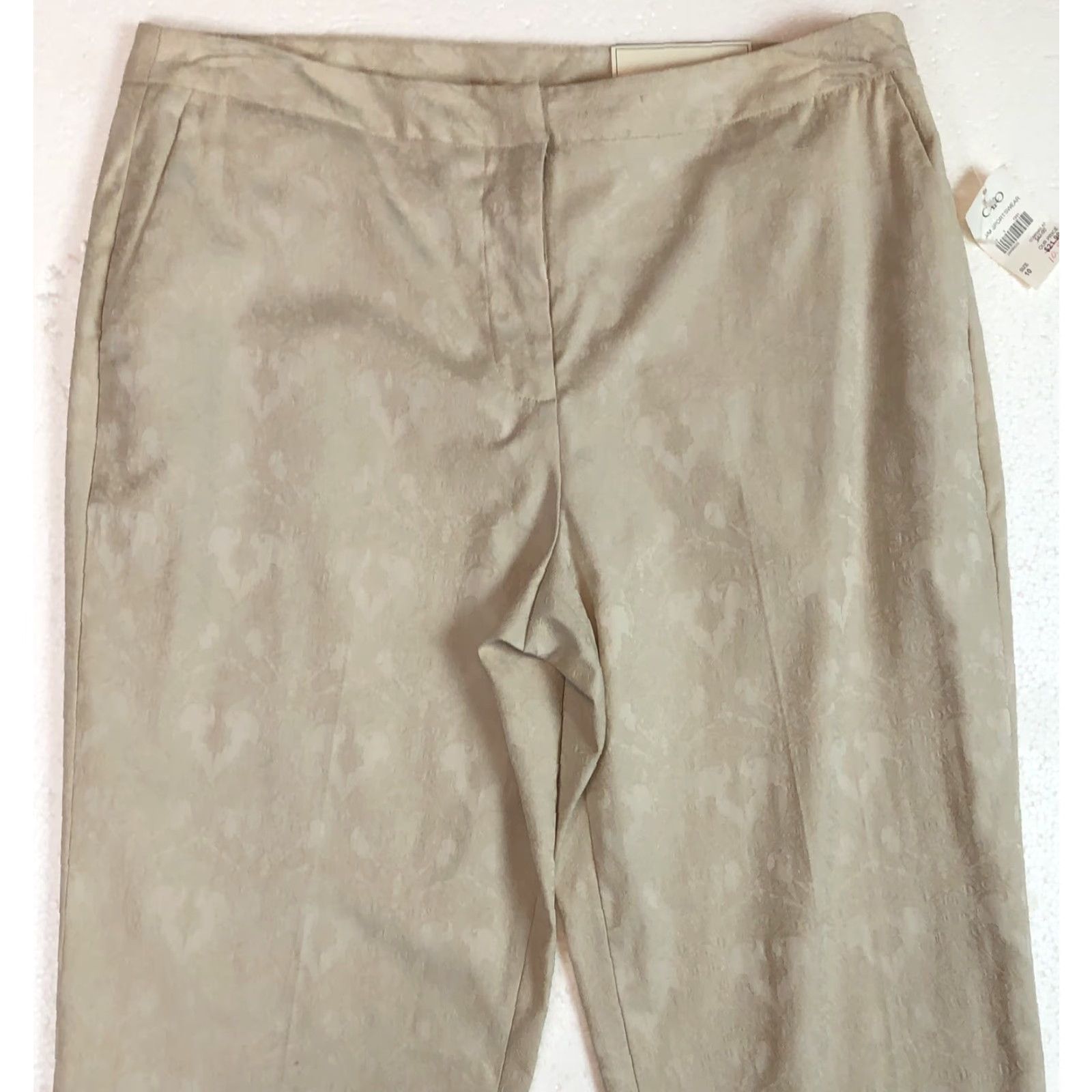 Vintage NWT Cato Slacks Pants 10 Tan Scroll Print LowRise Slim Leg Waist 34 Inseam 30 Size 32" / US 10 / IT 46 - 3 Thumbnail