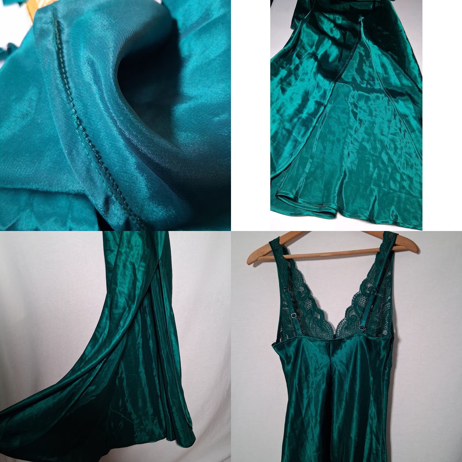 Victoria's Secret VINTAGE Victoria's Secret Nightgown Shirt Women Green 1990s Satin Lace Intimate XS S Size ONE SIZE - 8 Thumbnail