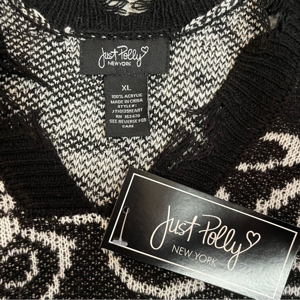 Other NWT New Just Polly Heart Print Distressed Black White Sweat Size XL / US 12-14 / IT 48-50 - 6 Thumbnail