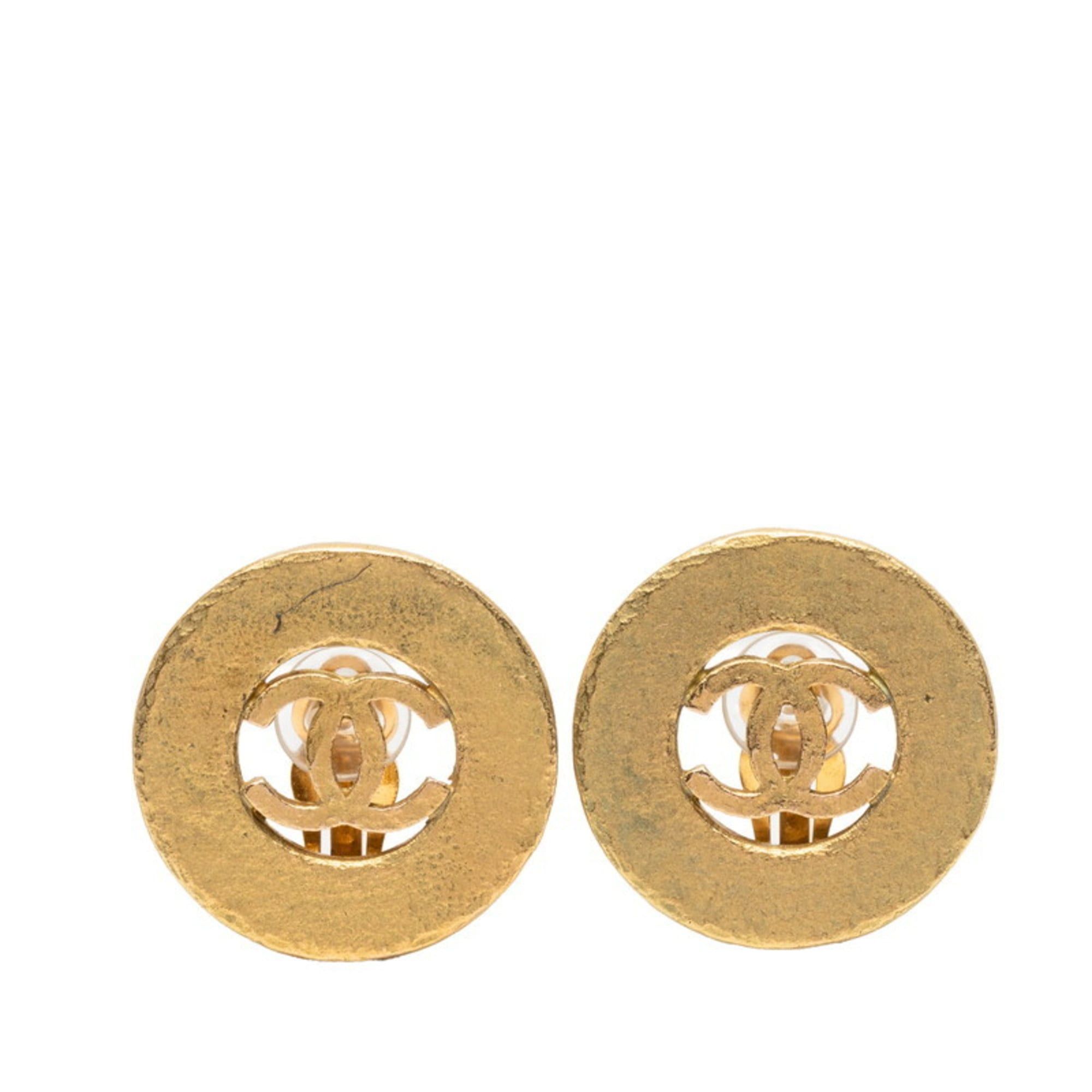 Vintage Chanel Coco Mark Round Earrings Gold Plated Women's CHANEL