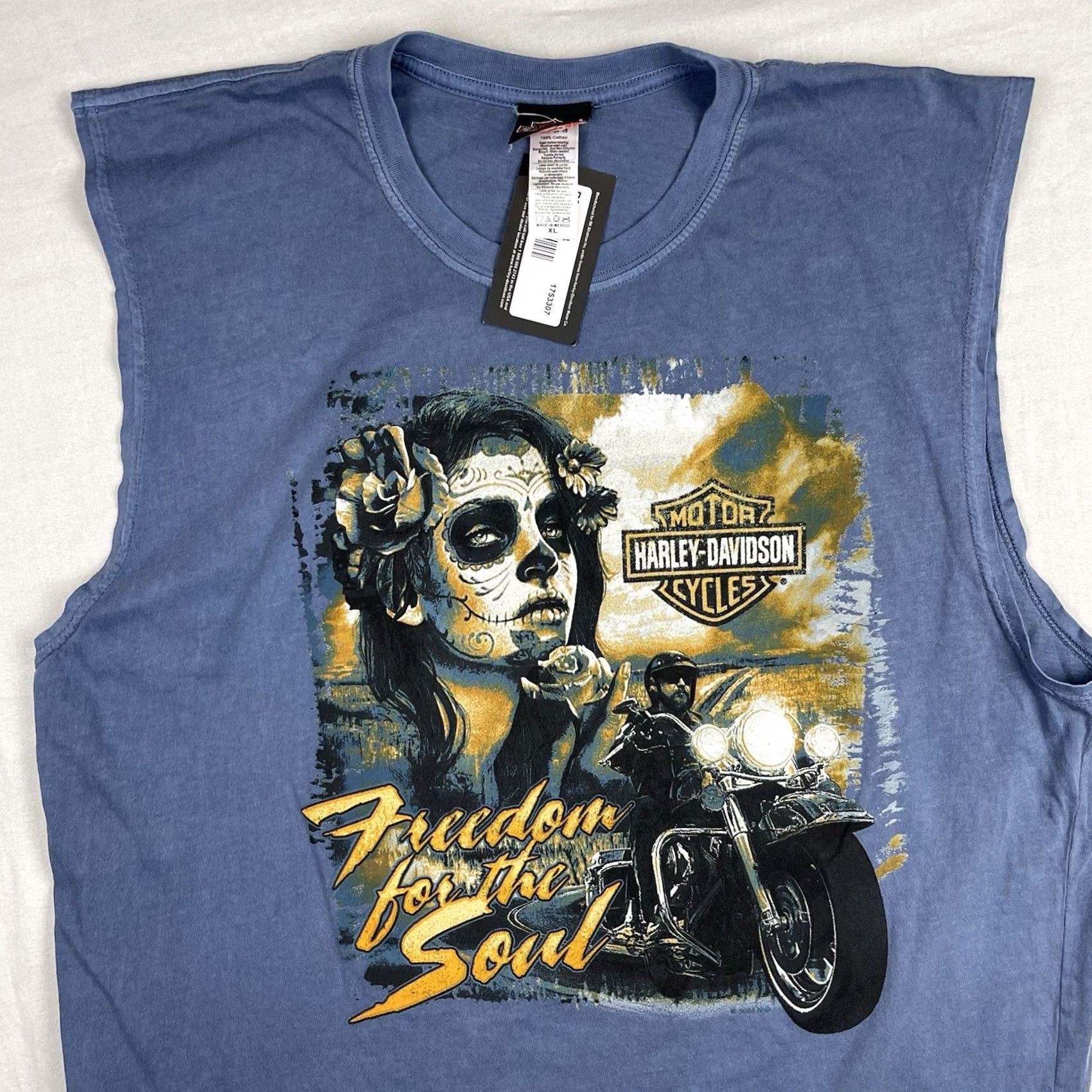 Harley Davidson Harley-Davidson Shirt Mens XL Day Of The Dead Sleeveless Crew Neck Blue Cotton Graphic Print New title: Size US XL / EU 56 / 4 - 3 Thumbnail