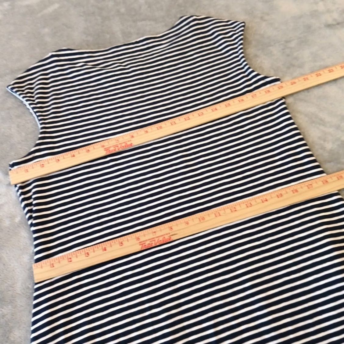 Vintage Chico's Shift Dress Knee Length Blue Striped Sleeveless Pullover Stretch Cotton Blend Casual Women Size 1 with Pockets Size XS / US 0-2 / IT 36-38 - 6 Thumbnail