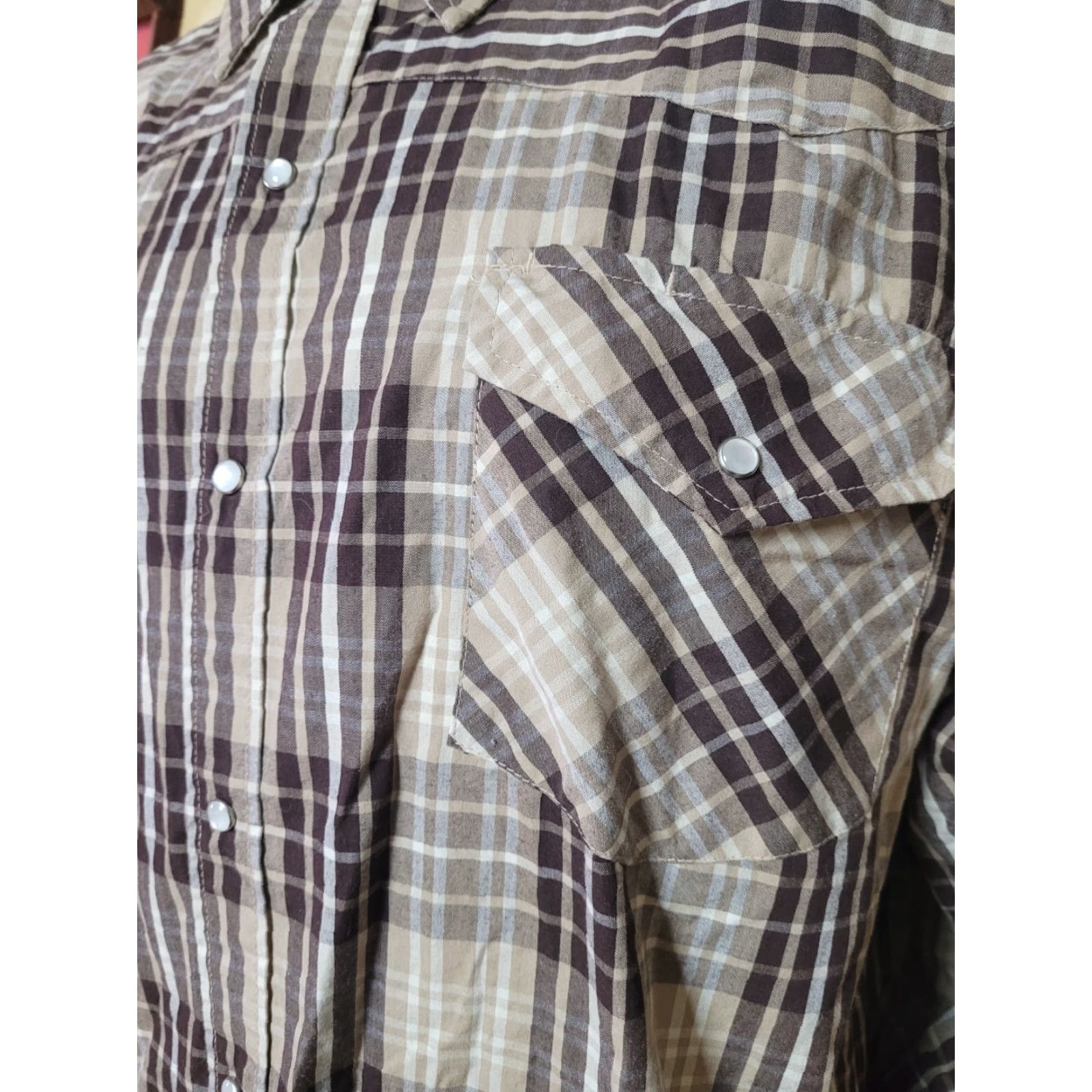 Vintage Brit & Bridle Western Shirt 2XL Long Sleeve Plaid Snap Button Up Brown Cotton Blend Men XXL Size US XXL / EU 58 / 5 - 2 Thumbnail