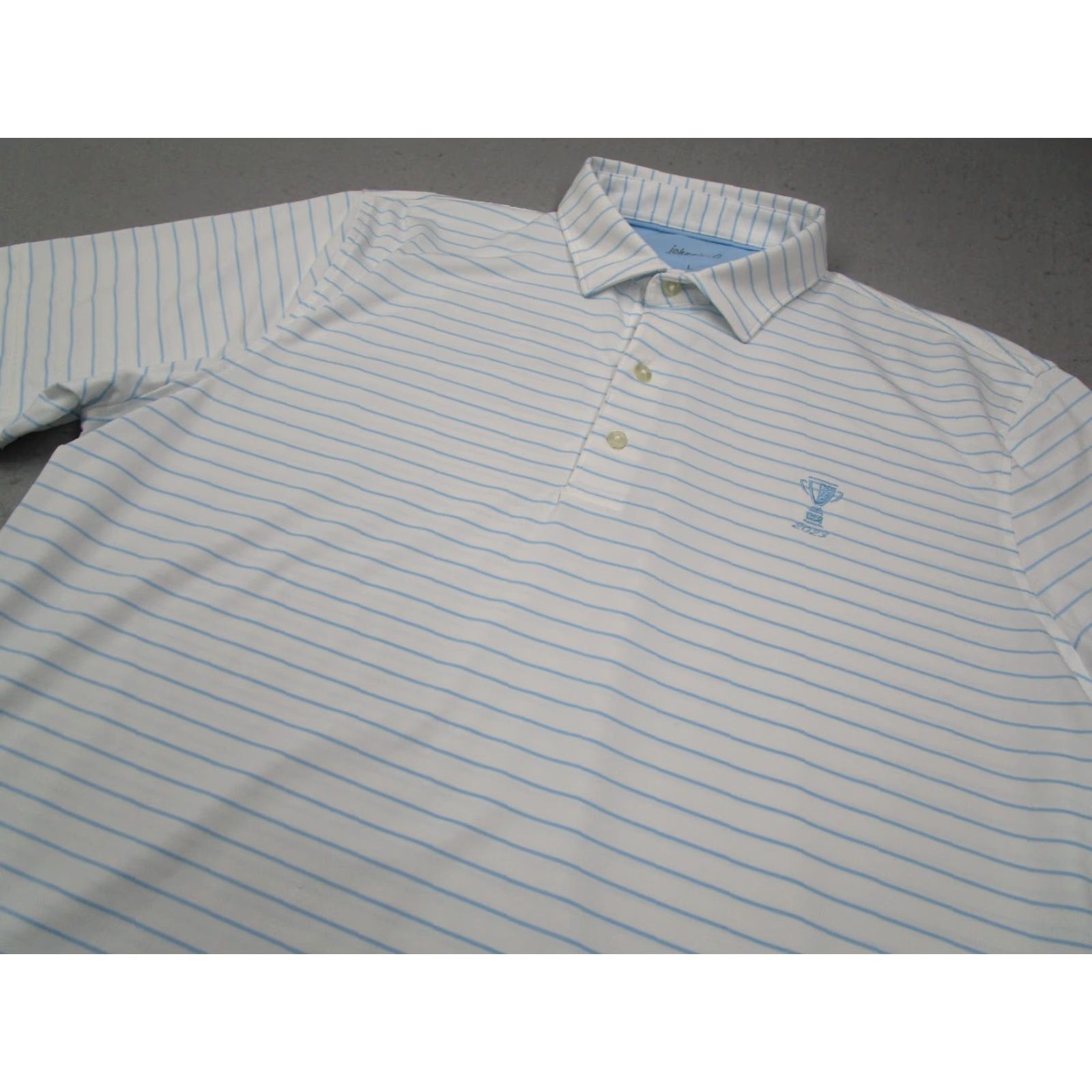 johnnie-O Johnnie O Polo Men Large White Striped Performance Golf UPF 50 Trophy 2023 Size US L / EU 52-54 / 3 - 2 Thumbnail