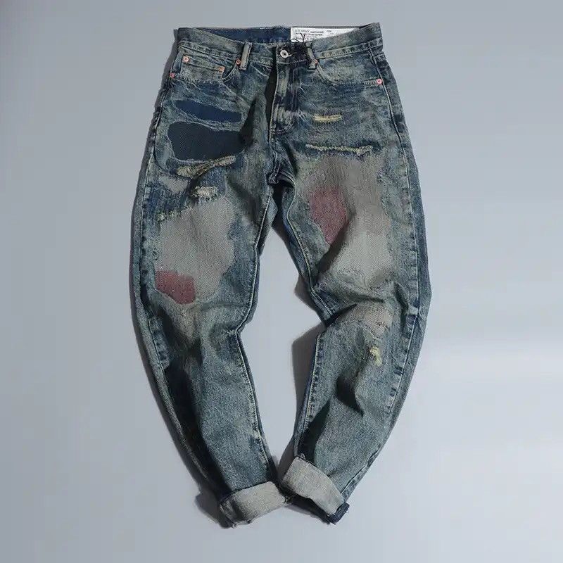 Vintage black men's patch jeans