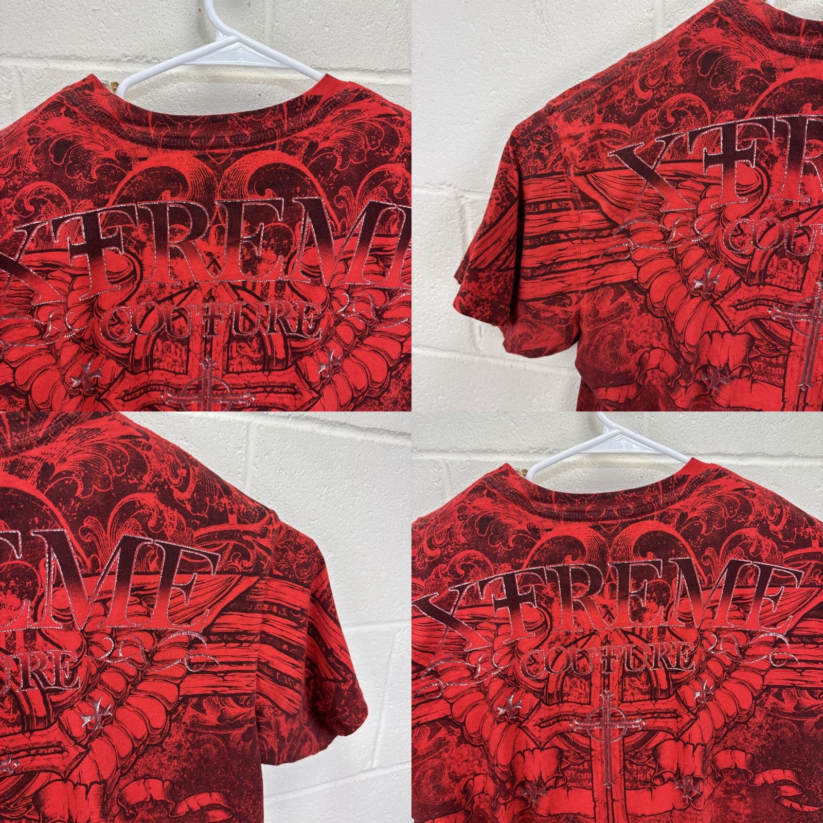 Affliction VINTAGE Affliction T-Shirt Men XXL Red Graphic Print Crew Neck Grunge Cross Wings USA Made AOP Embroidered Logo 2000-20090 Size US XXL / EU 58 / 5 - 9 Thumbnail