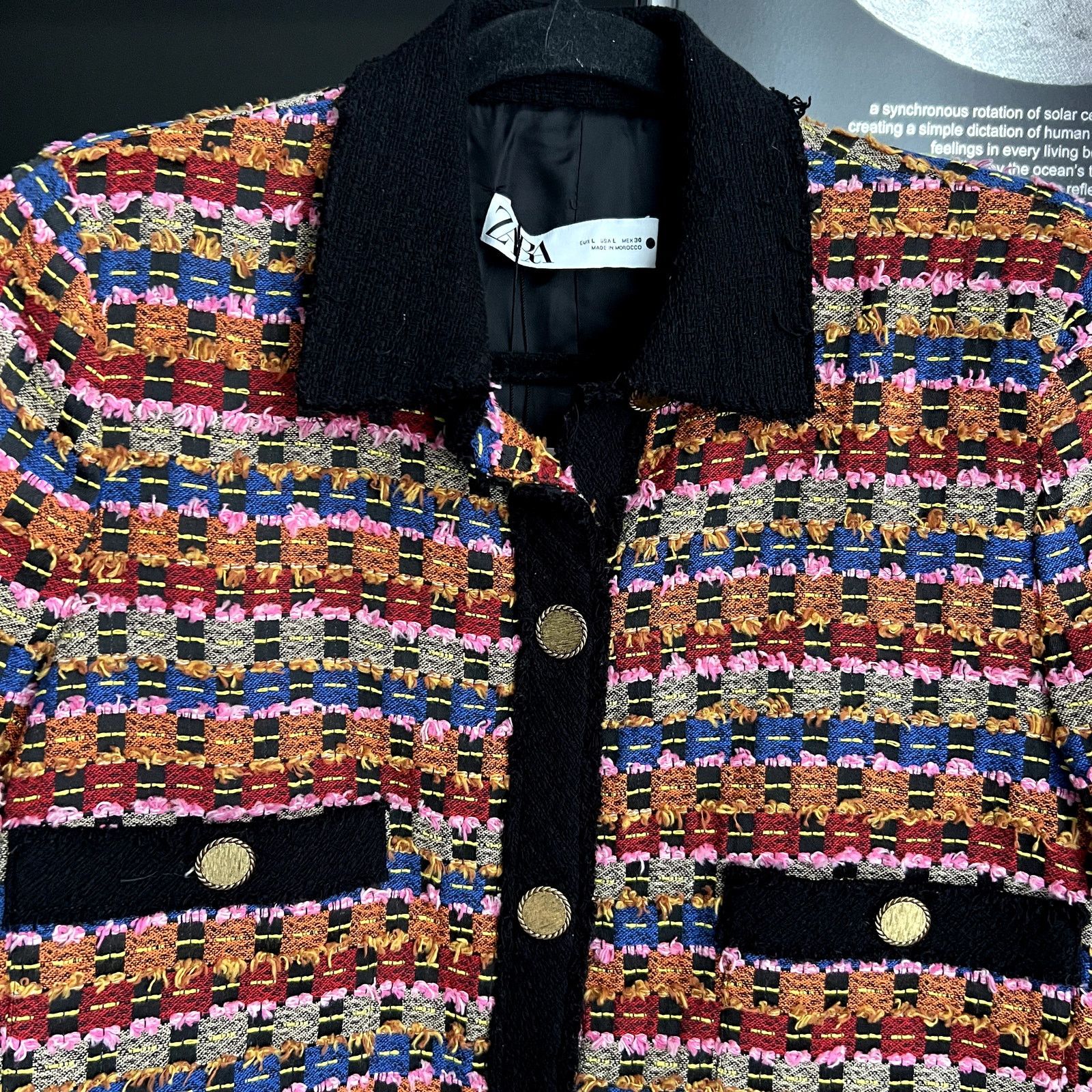 Zara Zara Rainbow New Tweed Cropped blazer jacket size L viscose Size L / US 10 / IT 46 - 3 Thumbnail