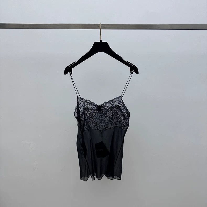Yves Saint Laurent YSL Black Lace Cami Top with Tags Size US M / EU 48-50 / 2 - 1 Thumbnail