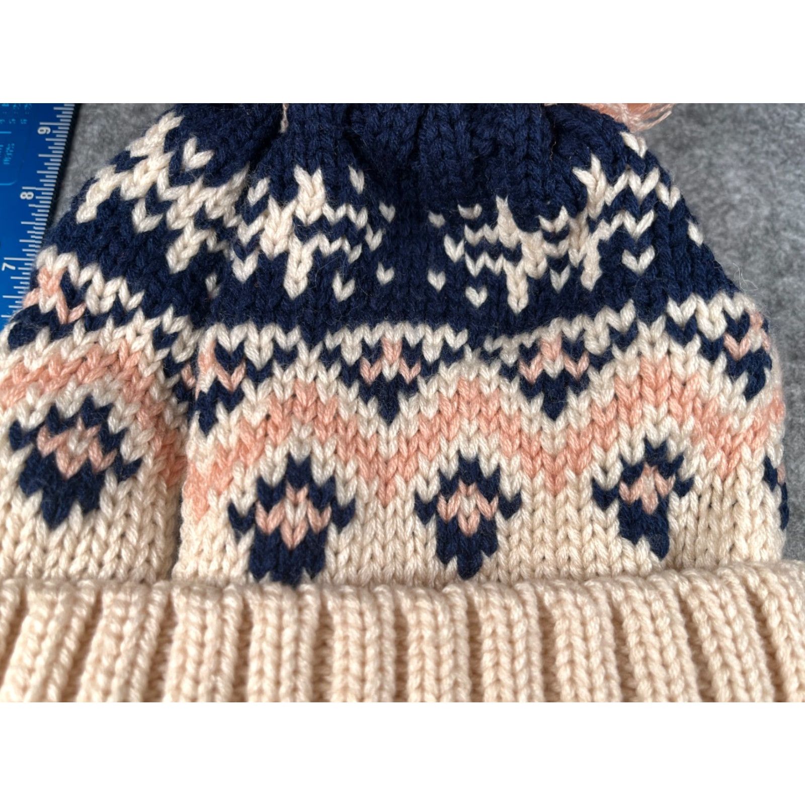 Pinko Vici Beanie Toque Women One Size Pink Blue Fair Isle Knit Acrylic Lined Ski Pom Size ONE SIZE - 2 Thumbnail