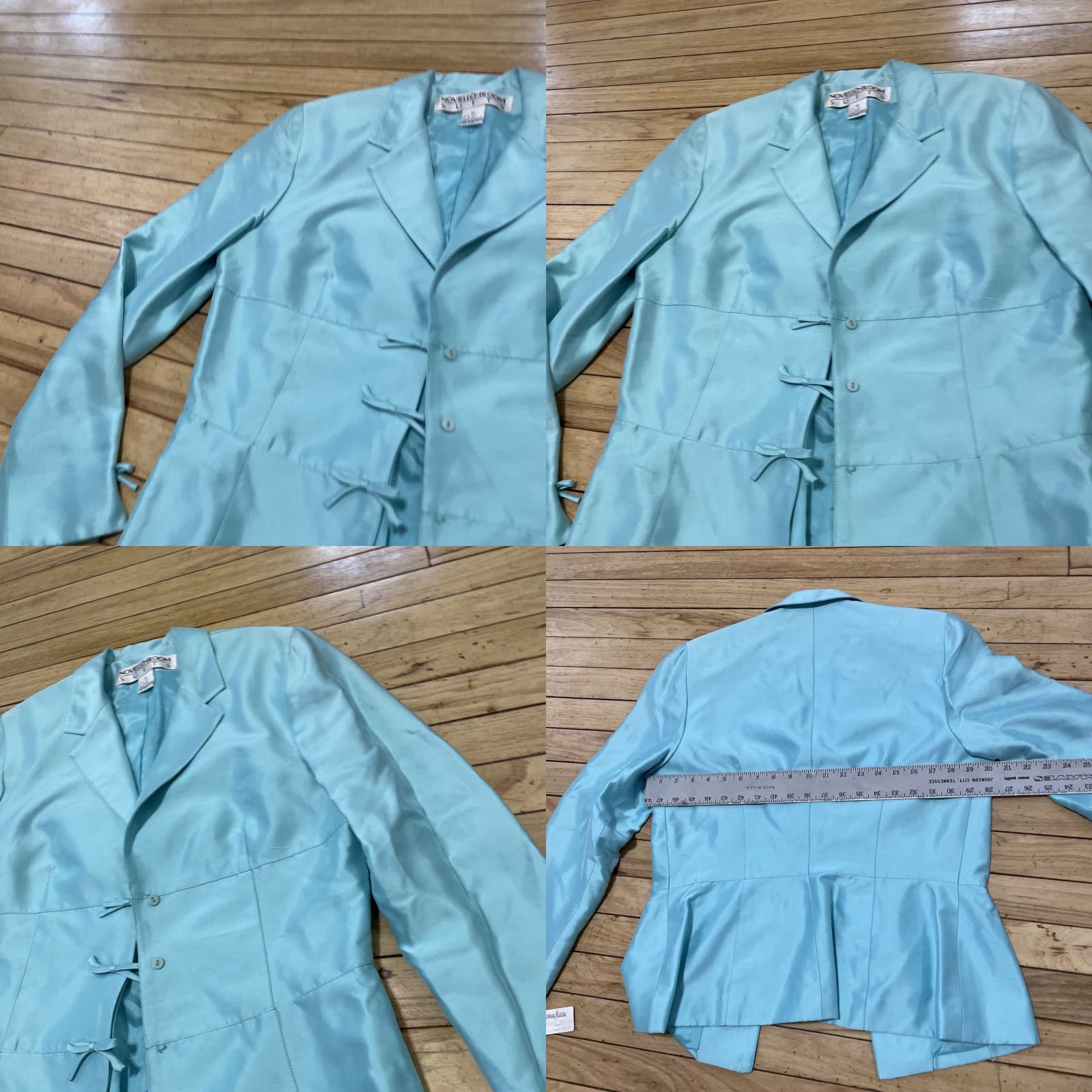 Neiman Marcus Noviello Bloom Suits Silk Jacket Women 10 Blue Blazer Three-Button Notch Lapel Three-Button Front Button Single-Breasted Bow Blazer Size L / US 10 / IT 46 - 8 Thumbnail