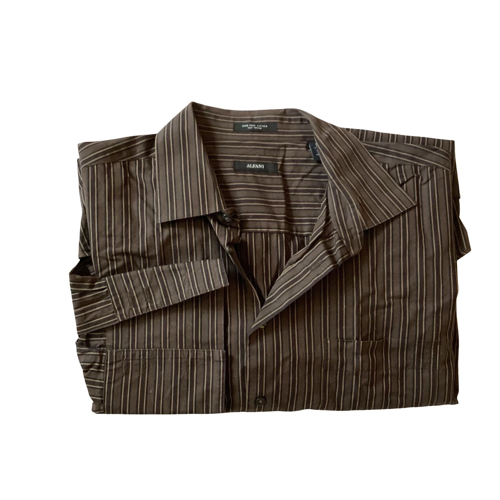 Alfani Alfani Brown Vertical Stripes Shirt Size US XL / EU 56 / 4 - 1 Thumbnail
