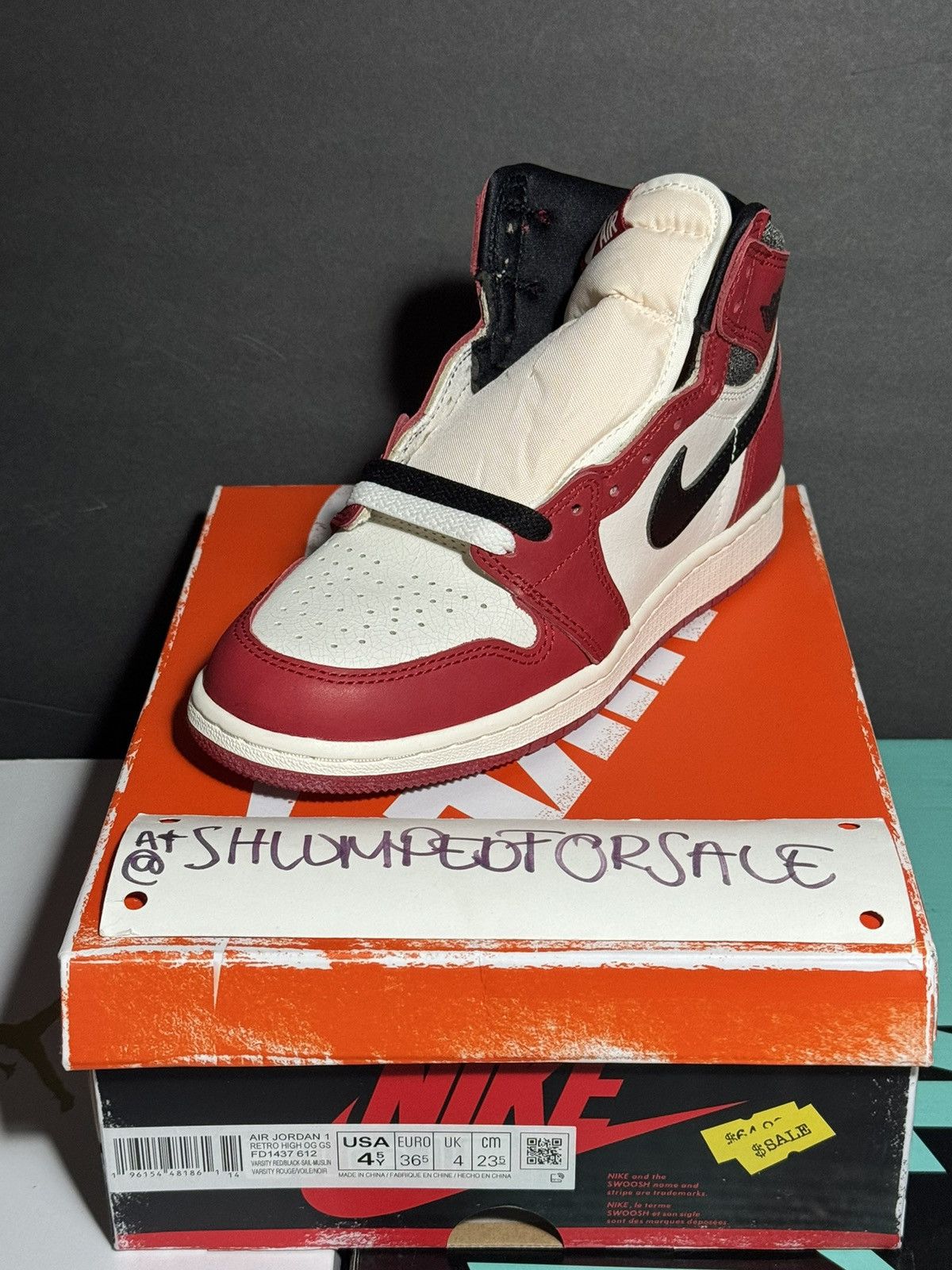 image of Jordan Nike Jordan 1 Retro High Lost And Found Gs (4.5Y) Shoes in Red, Women's (Size 6)
