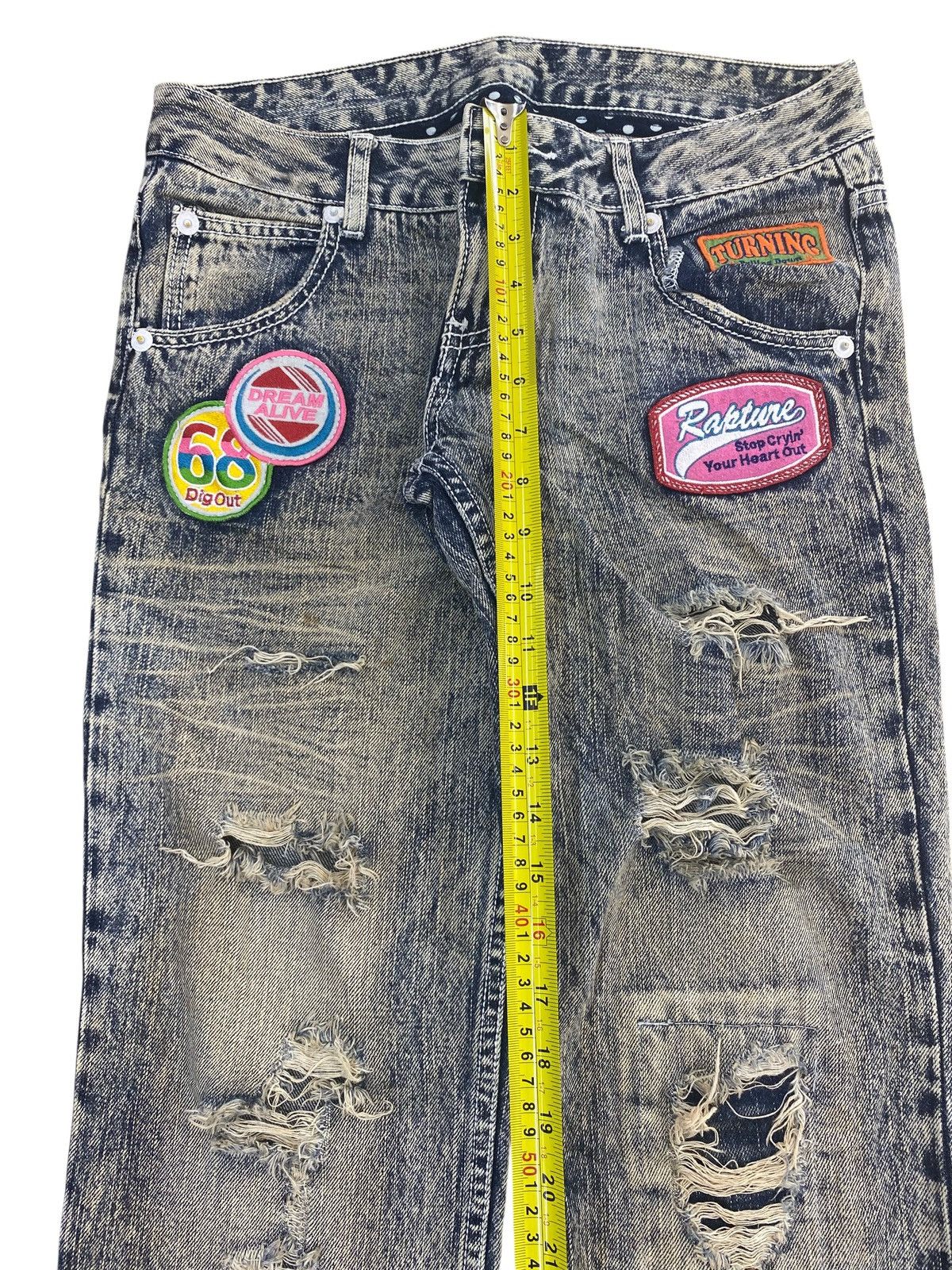 Japanese Brand Japanese Brand Acid Blue Wash Ripped Style Patchwork Jeans Size US 30 / EU 46 - 6 Thumbnail