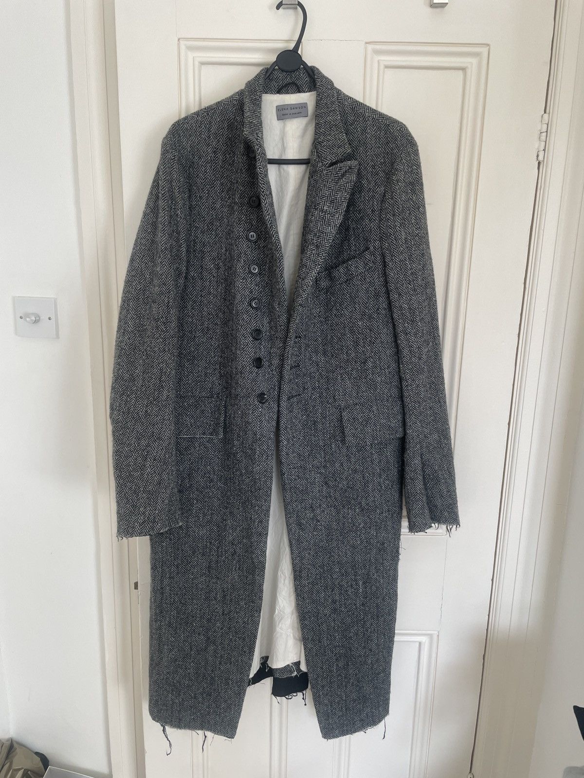image of Elena Dawson Herringbone Dsm Tape Coat in Grey, Men's (Size Medium)