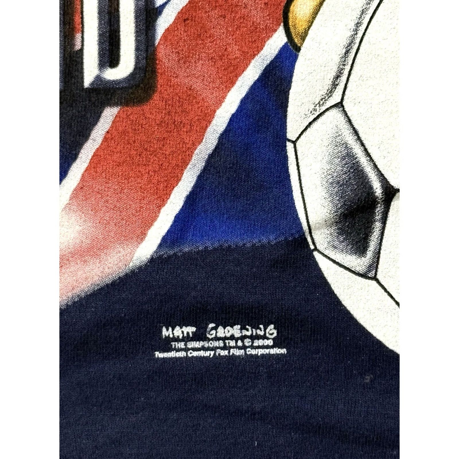 Fruit Of The Loom VINTAGE The Simpsons x FIFA England Champions Shirt Large Homer Bart World Cup Mens V-Neck Graphic Print Jersey Cotton Blue 2000s 90s Limited Edition Size US L / EU 52-54 / 3 - 4 Thumbnail