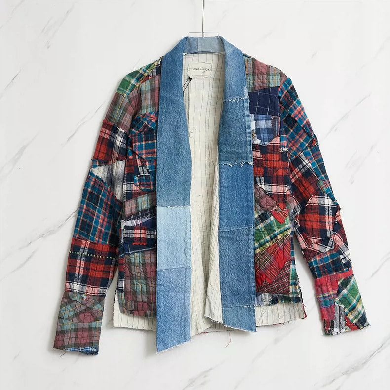 Greg Lauren greg laurenMen's plaid patchwork cardigan shirt 2505-Nextar Size US M / EU 48-50 / 2 - 1 Thumbnail