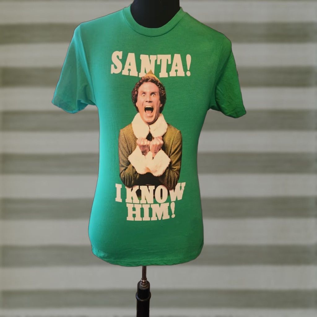 Ripple Junction ELF Santa I Know Him CHRISTMAS T-Shirt MENS Small Will Farrell Ripple Junction Green Cotton Blend Crew Neck Short Sleeve Tagless Size US S / EU 44-46 / 1 - 1 Thumbnail