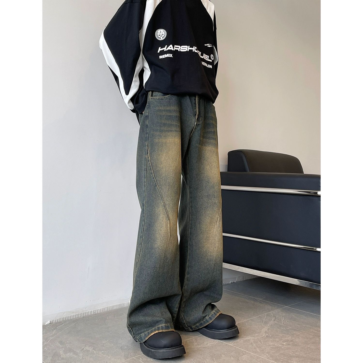 Japanese Brand Retro Men's Wide-Leg American High Street Jeans Size US 32 / EU 48 - 4 Thumbnail