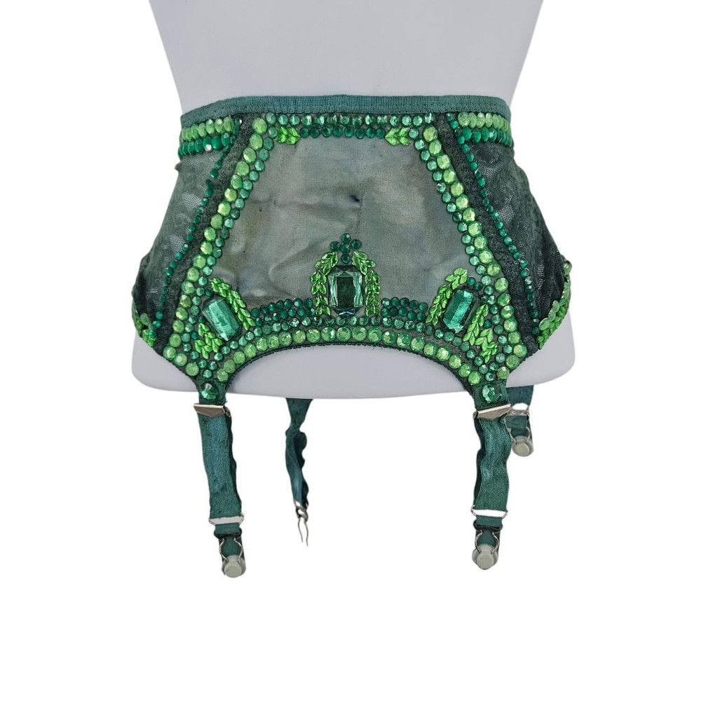 Vintage Vintage Dark Green 1950s-1960s Rhinestone Garter Belt Size ONE SIZE - 1 Thumbnail