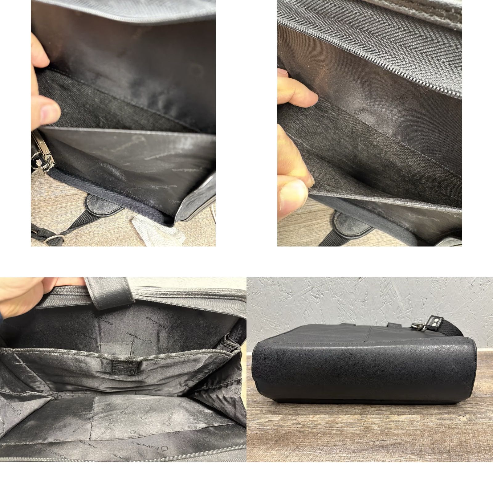 Vintage Franklin Covey Black Leather Shoulder Bag Purse | Medium Nylon Lining | School/Travel Crossbody Handbag Mens Womens Size ONE SIZE - 9 Thumbnail
