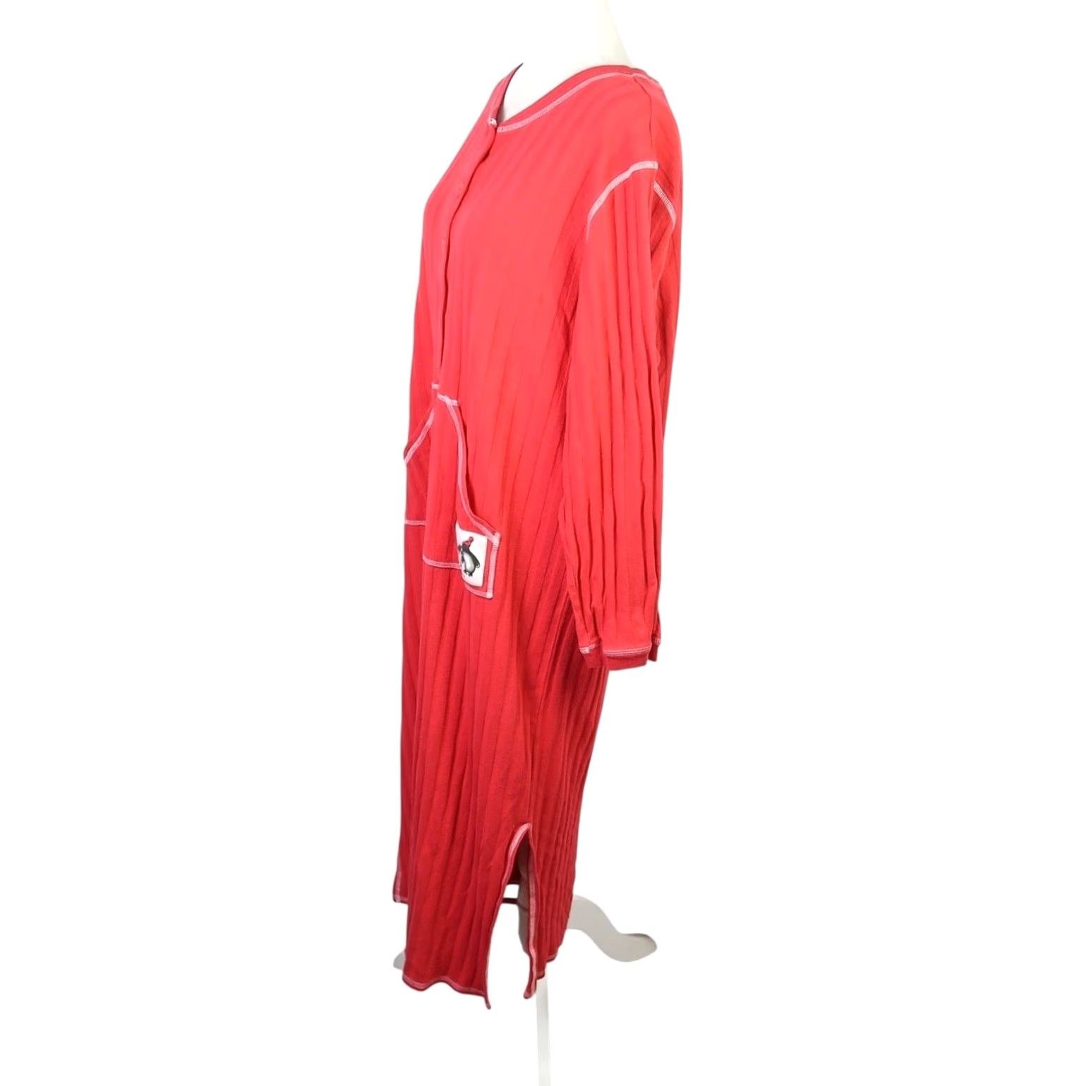 Vintage VINTAGE Body Drama Red Ribbed Knit Midi Night Dress Sleepwear Dress Long Sleeve L Womens Cotton Polyester Nightwear 46" Length Size L / US 10 / IT 46 - 3 Thumbnail