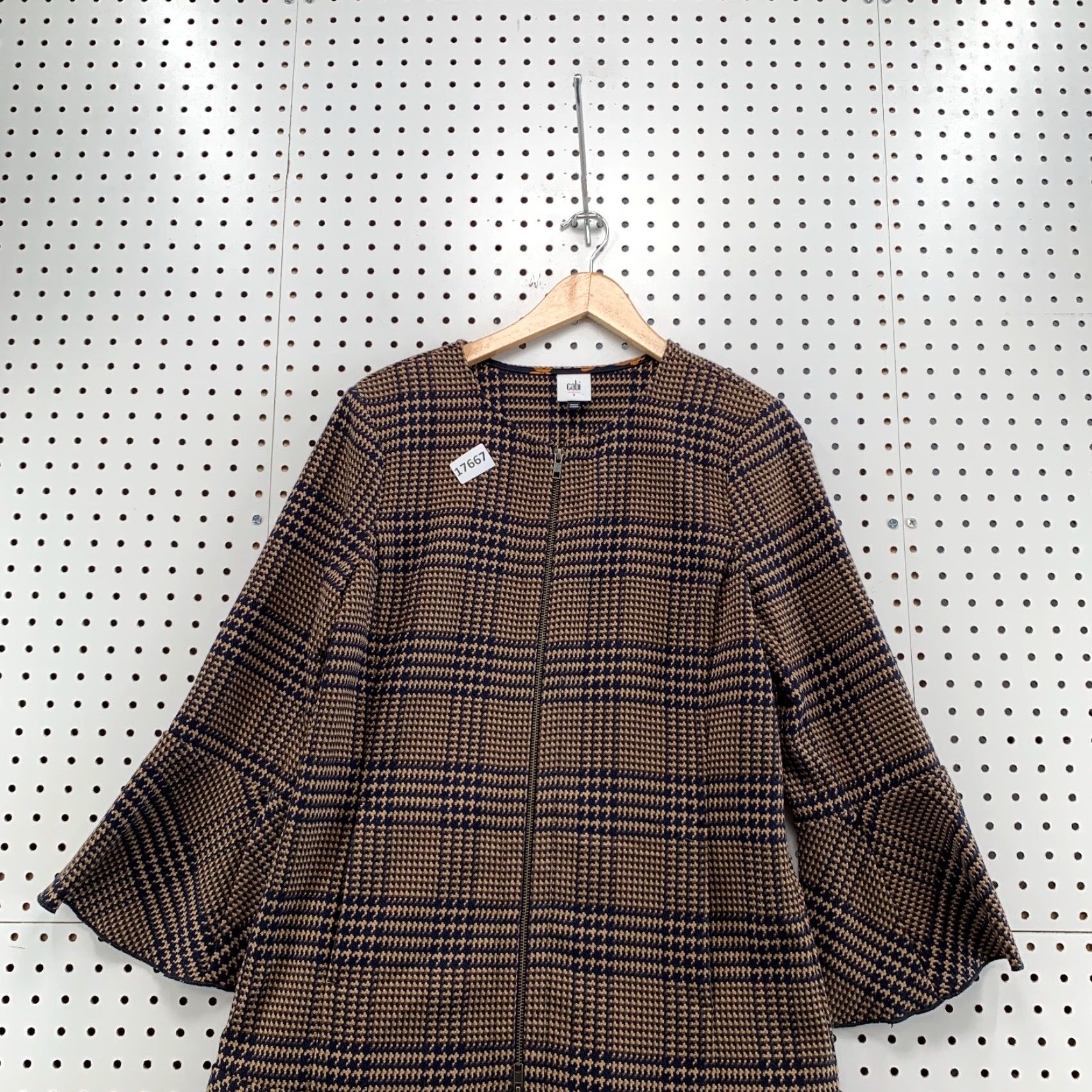 Vintage Cabi Jacket Zip Brown Small Flounce Classic Tartan Plaid Houndstooth 3902 Size S / US 4 / IT 40 - 7 Thumbnail